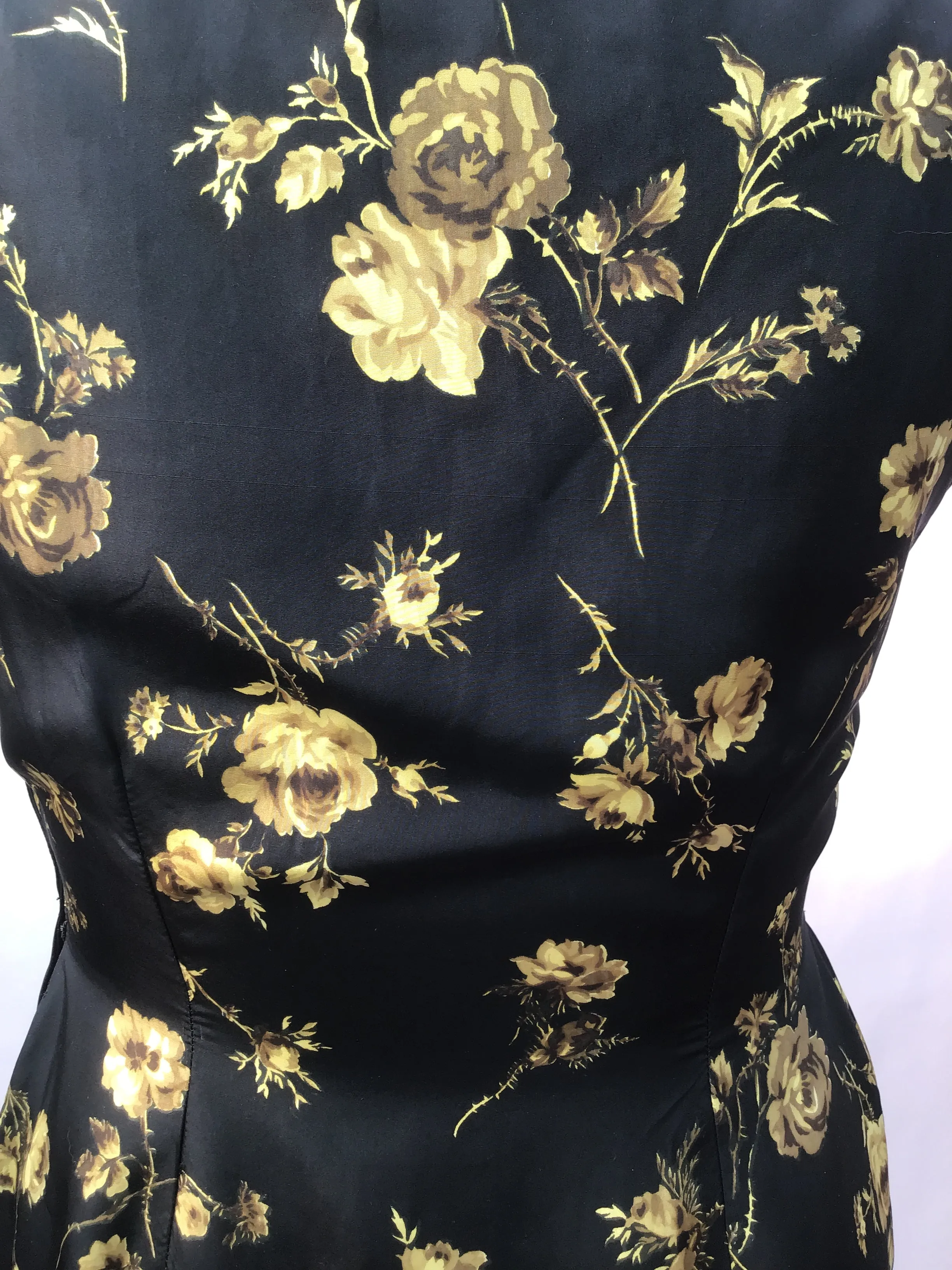 1960s Vintage Frederick Starke Black Floral Silk Dress Set with Box Jacket