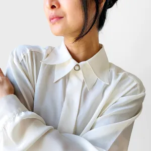 1980s Cream Double Collar Button-Front Blouse  - Sz. L/XL