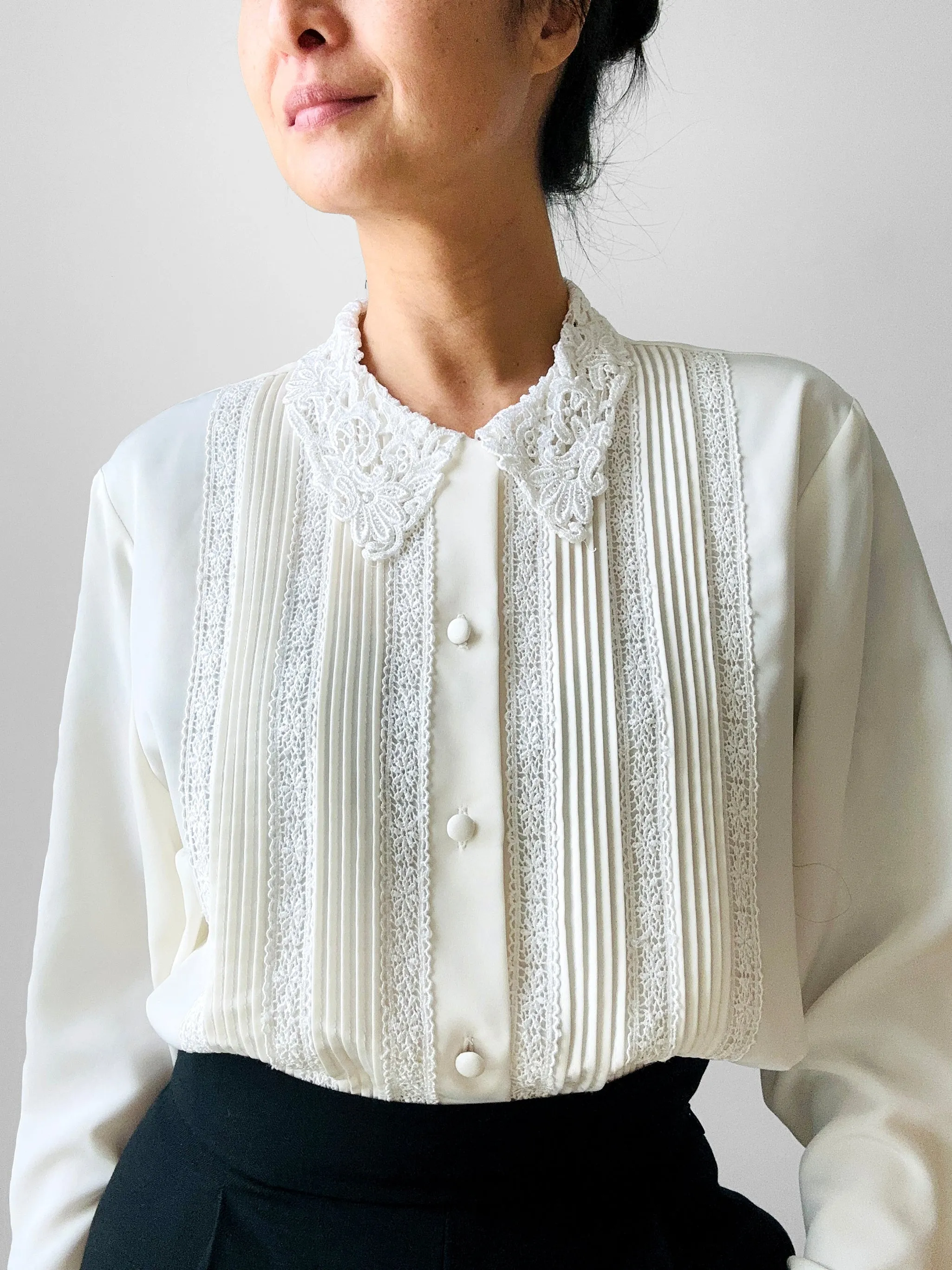 1980s Cream Lace Long Sleeve Blouse  - Sz. S/M