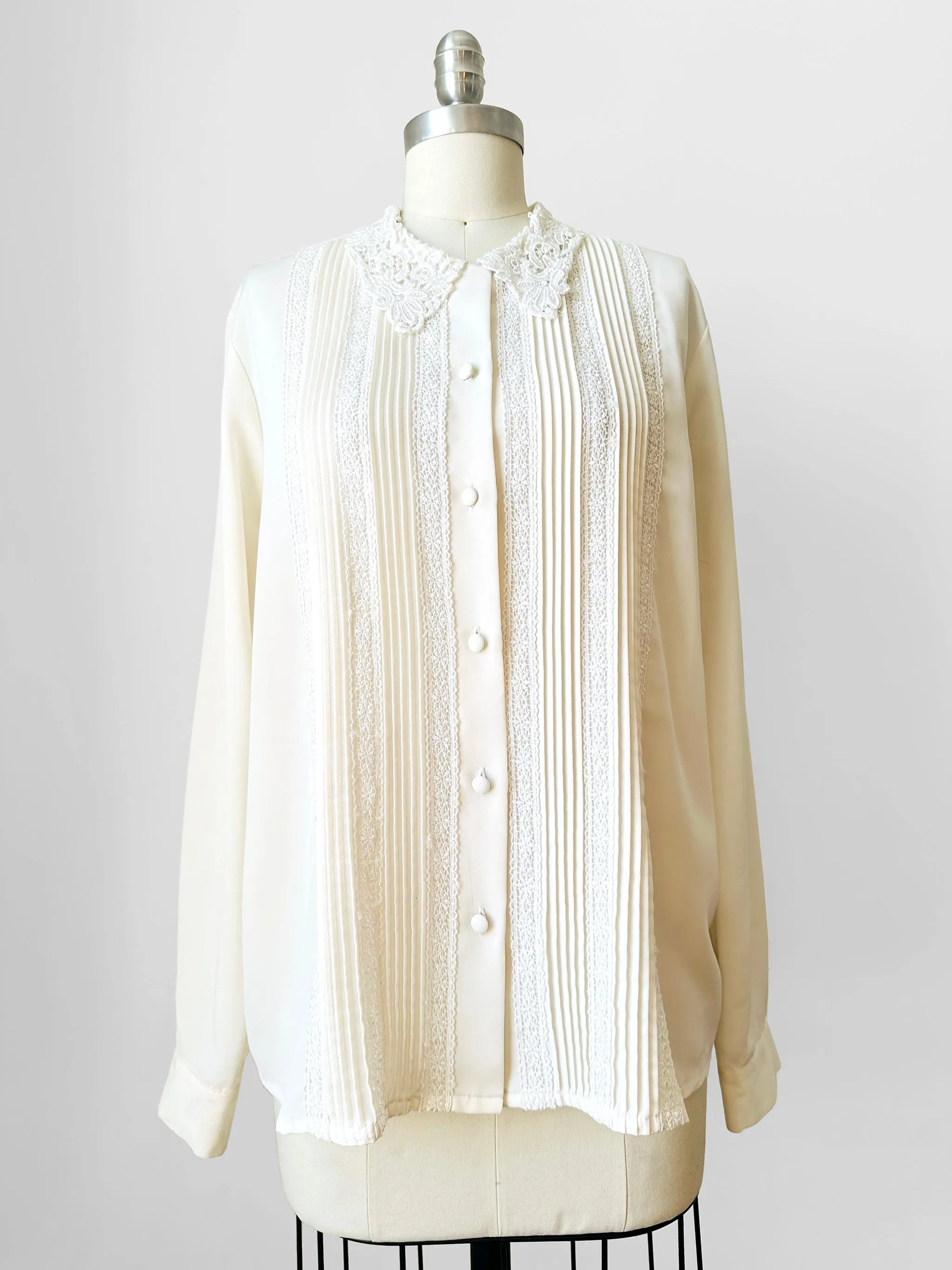 1980s Cream Lace Long Sleeve Blouse  - Sz. S/M