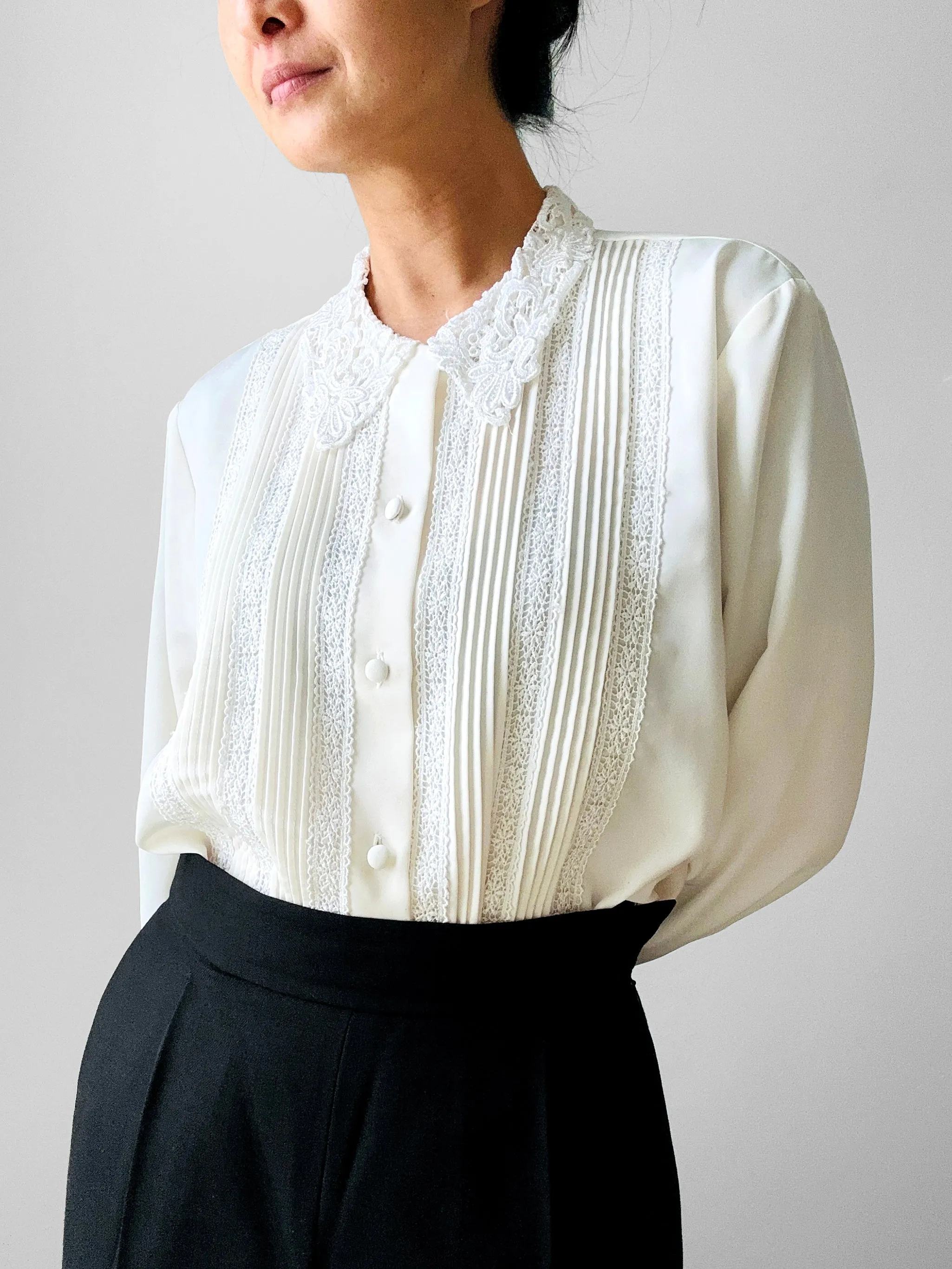 1980s Cream Lace Long Sleeve Blouse  - Sz. S/M