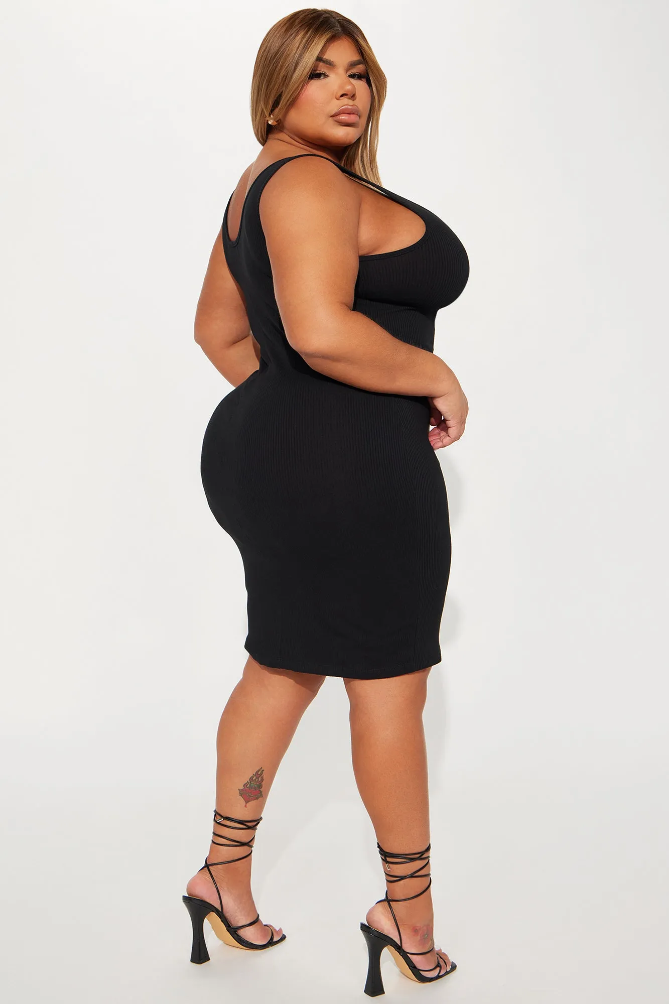 A Must Have Ribbed Mini Dress - Black