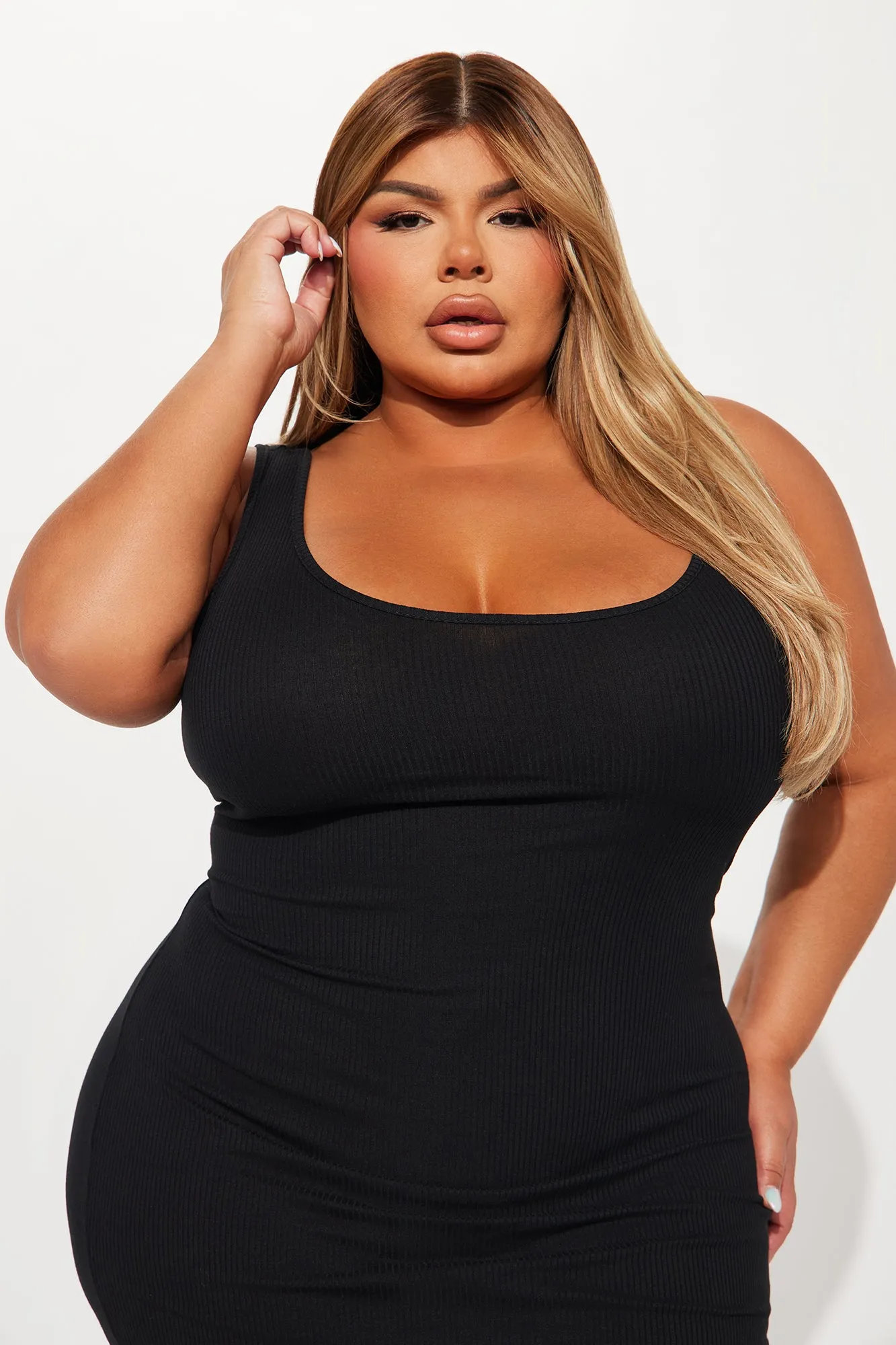 A Must Have Ribbed Mini Dress - Black