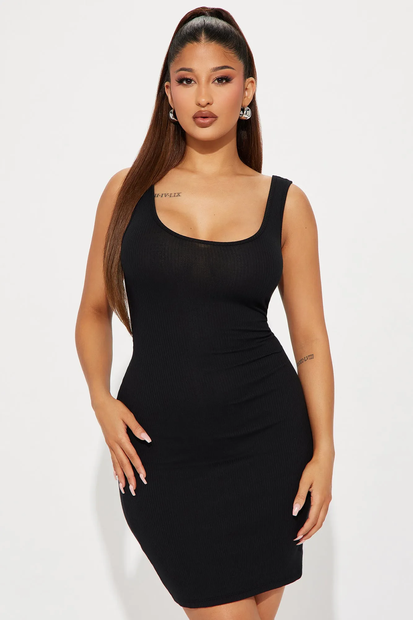 A Must Have Ribbed Mini Dress - Black