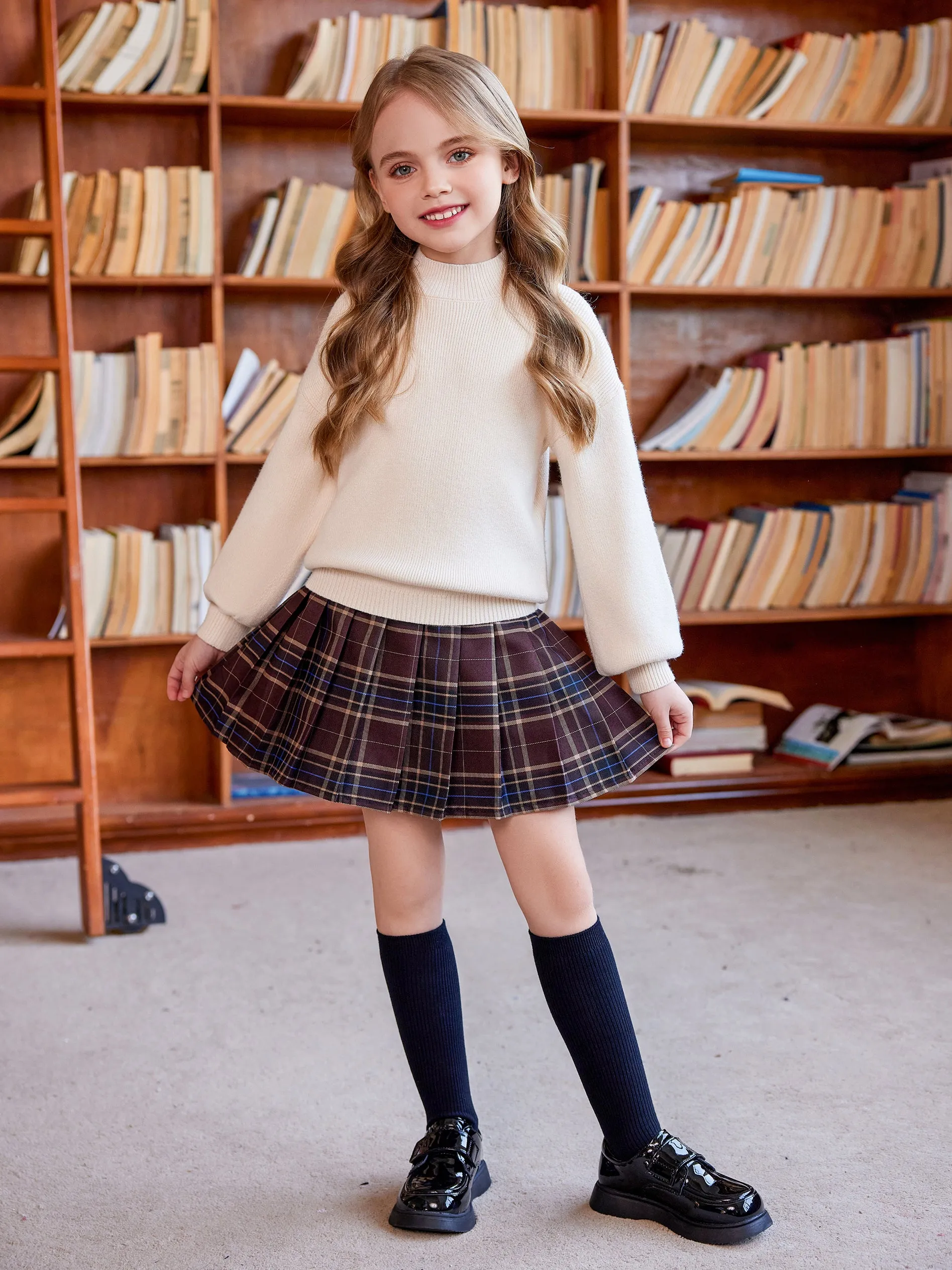 Arshiner Girls Mock Neck Sweater Casual Latern Sleeve Knit Jumper Tops