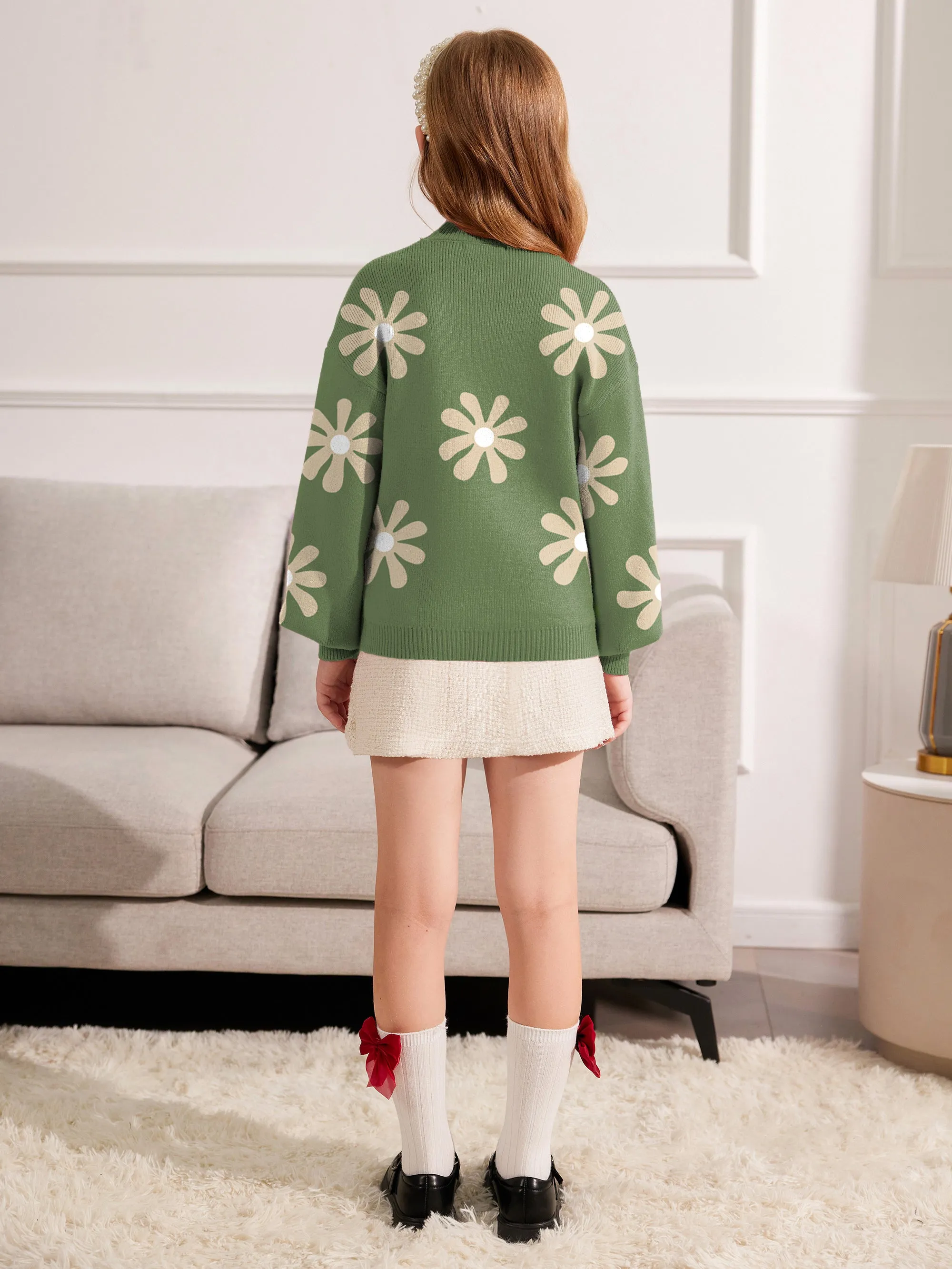Arshiner Girls Mock Neck Sweater Casual Latern Sleeve Knit Jumper Tops