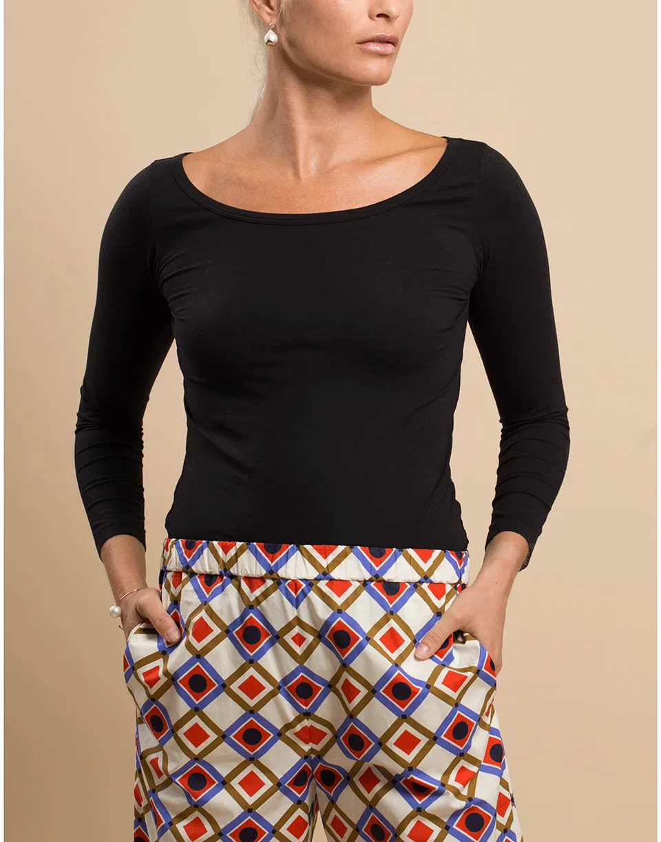 Black 3/4 Sleeve Ballet Neck Tee