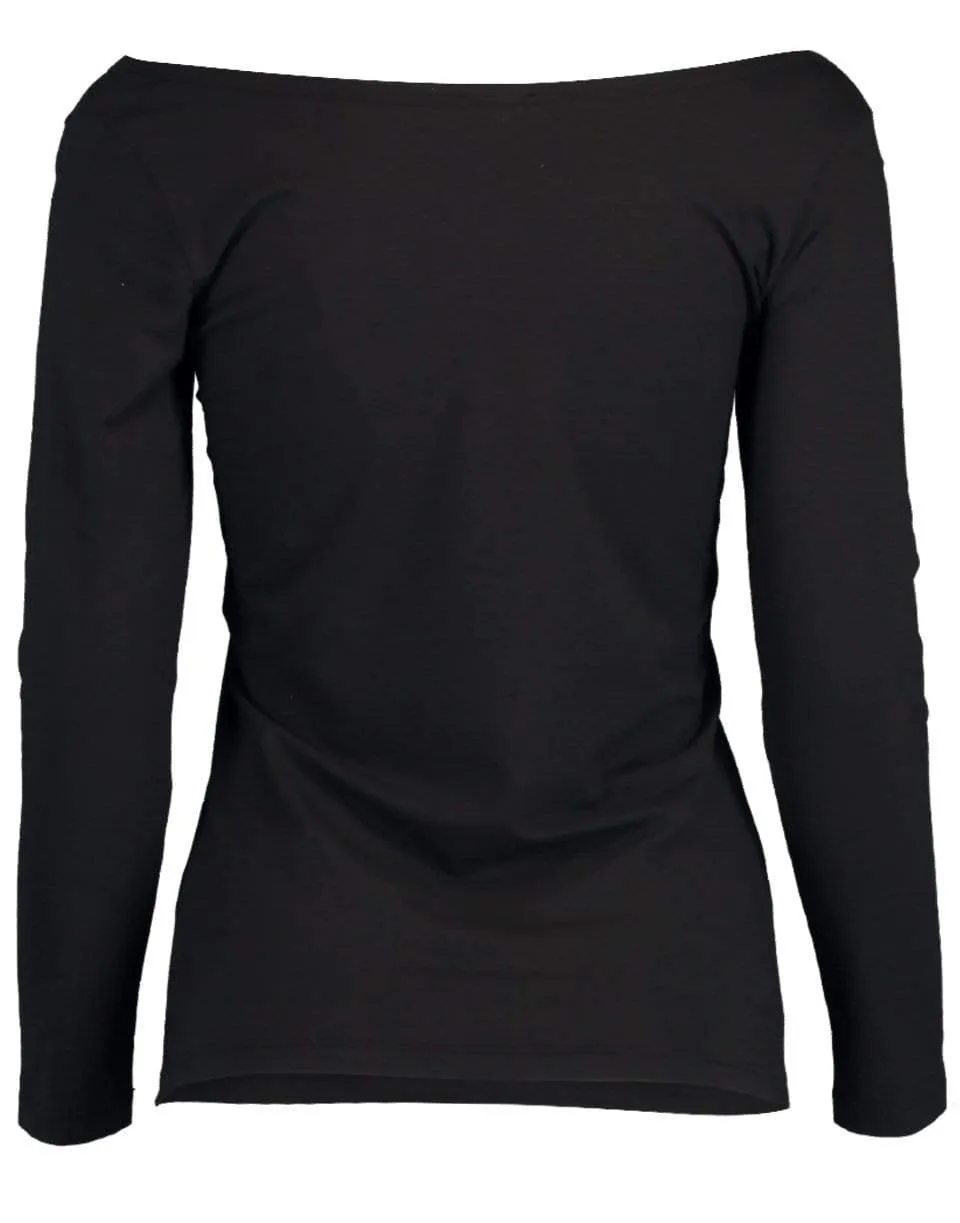 Black 3/4 Sleeve Ballet Neck Tee