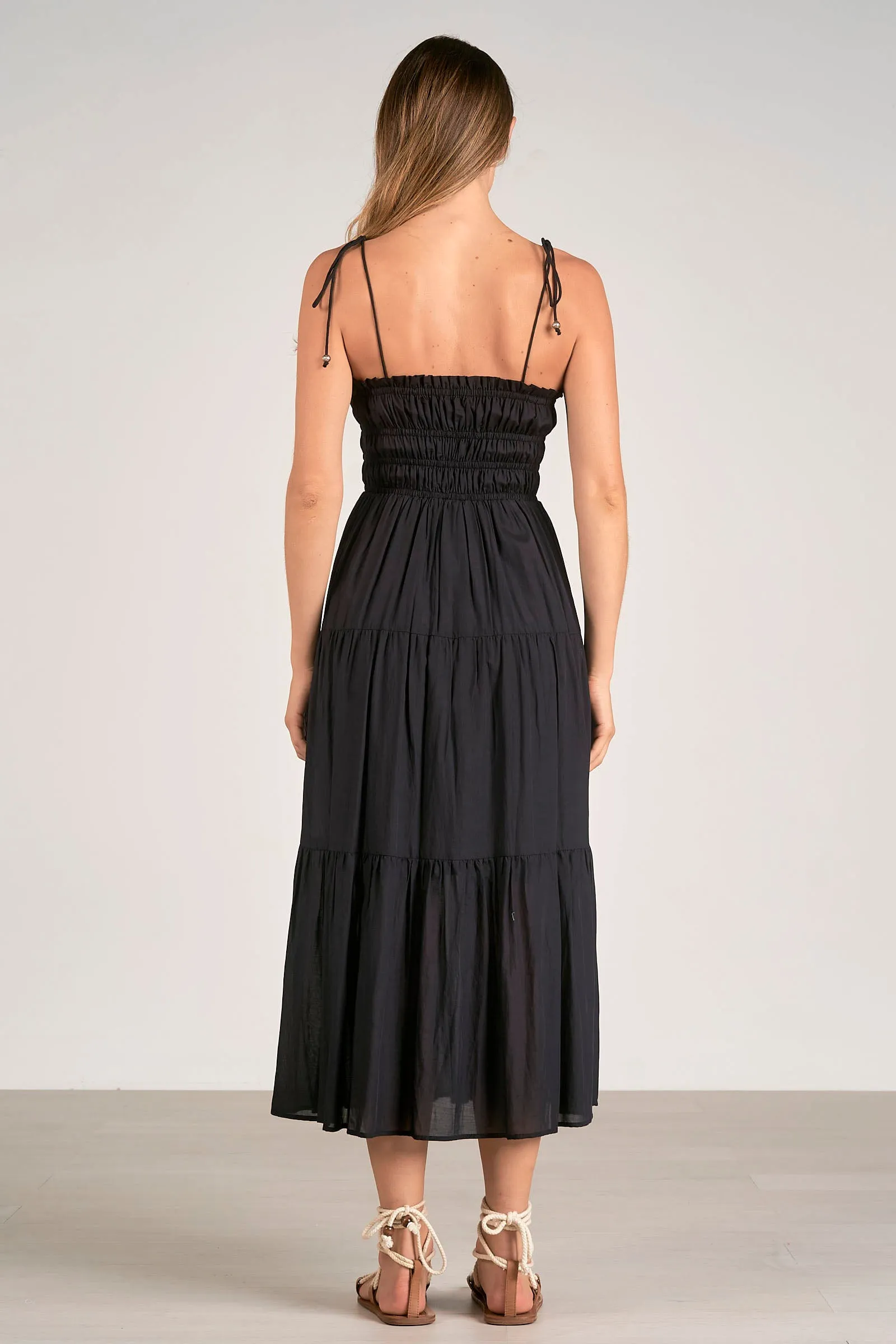 Black Smocked Midi Dress
