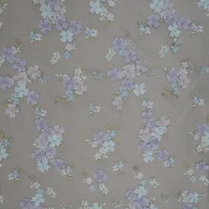 Blue Tulle with Purple and Pink High Rise Floral Rhinestone Fabric
