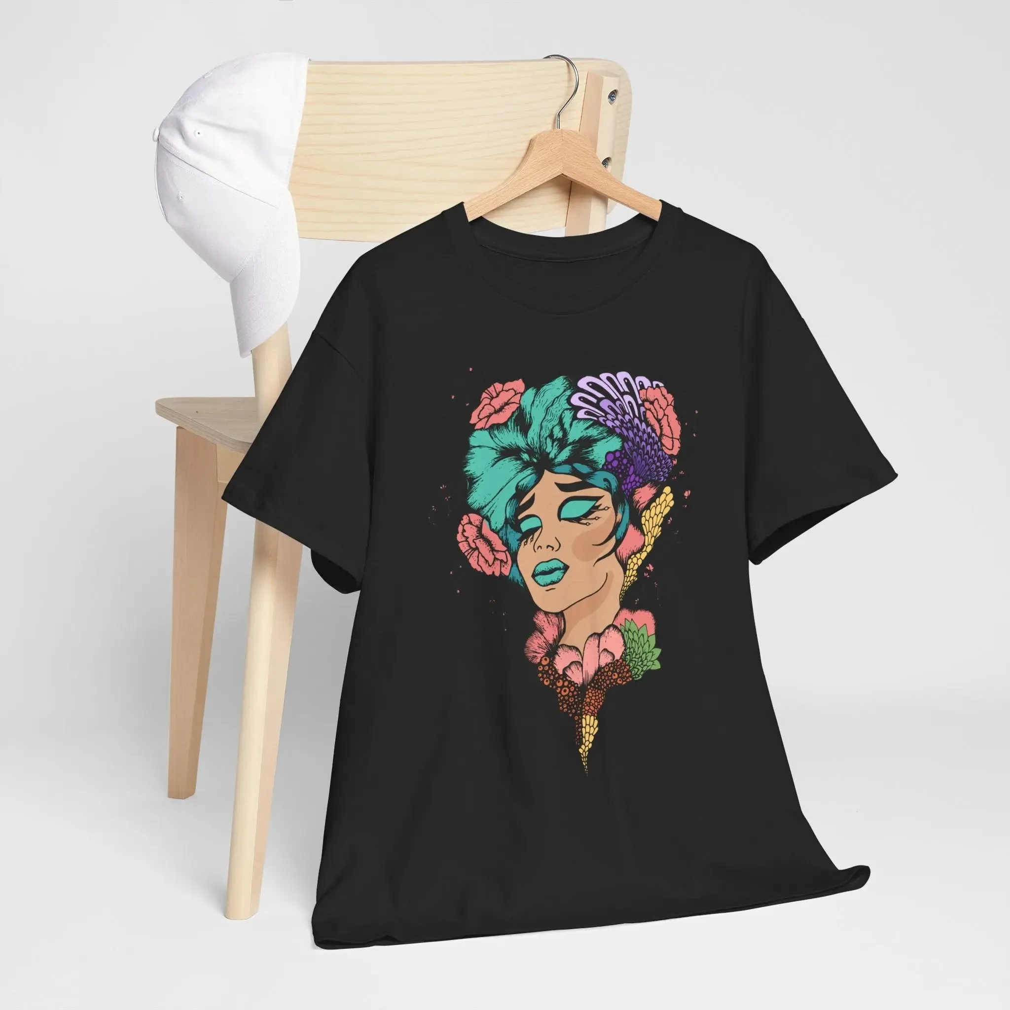 Colorful Woman's Face Art Womenswear Cotton T-shirt