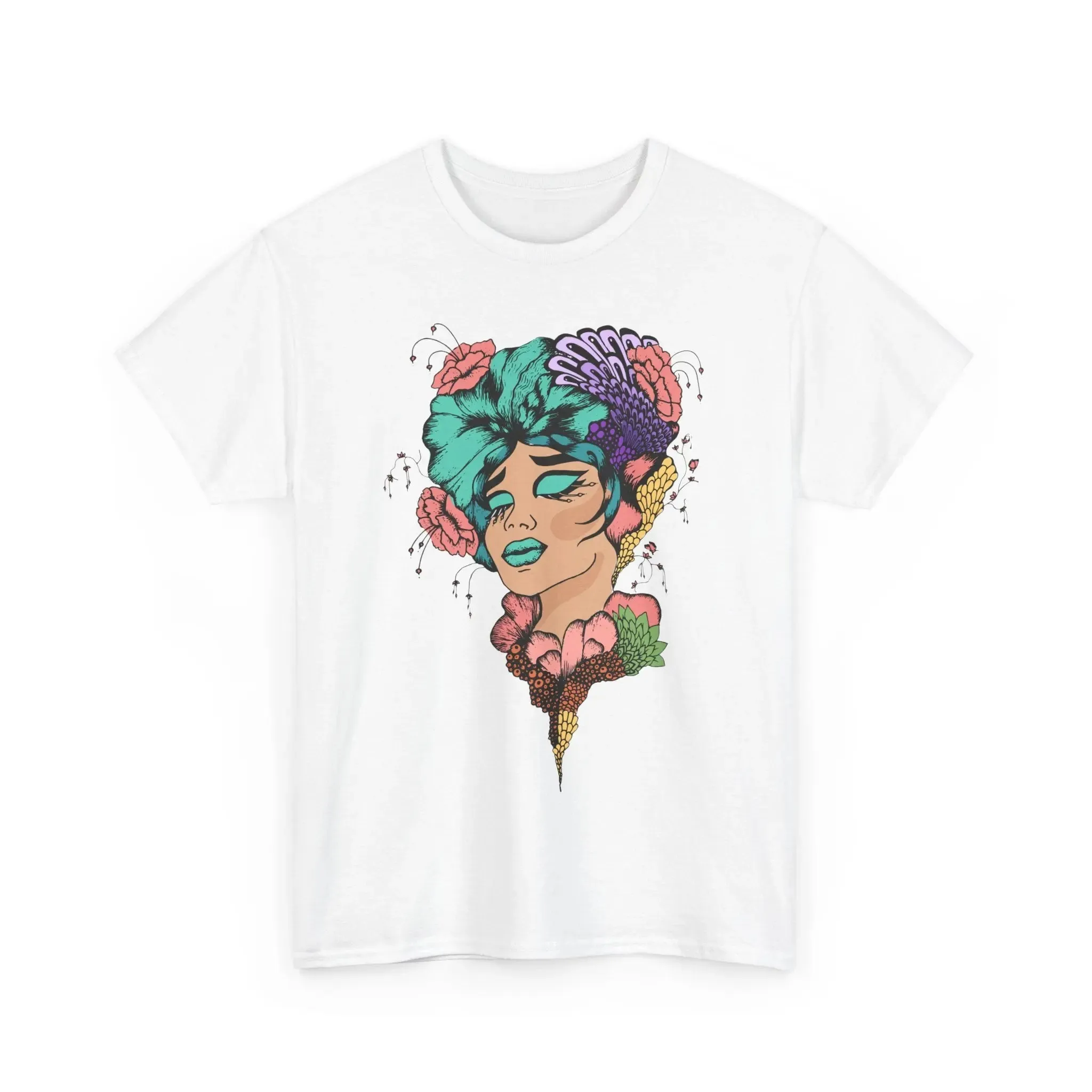 Colorful Woman's Face Art Womenswear Cotton T-shirt