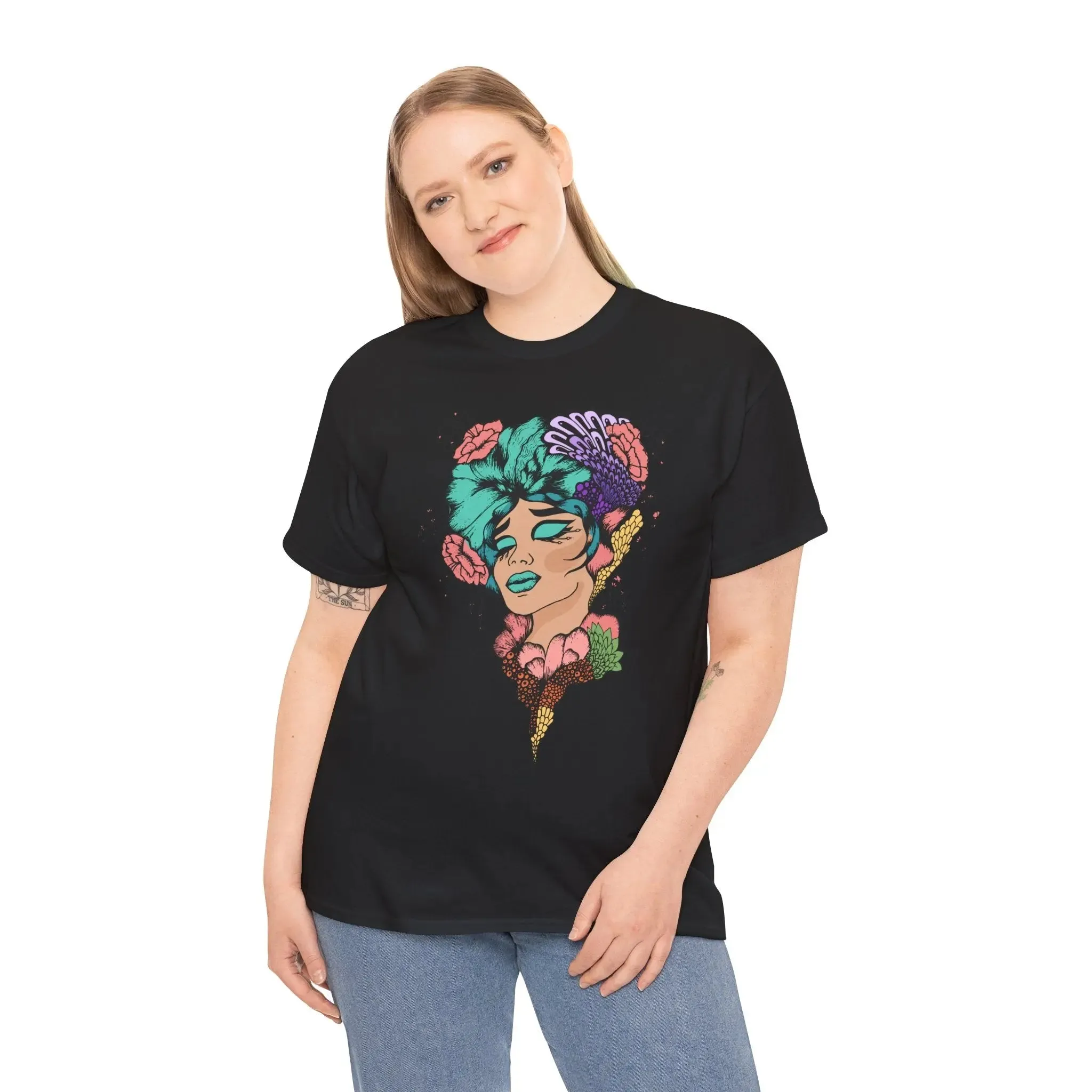 Colorful Woman's Face Art Womenswear Cotton T-shirt
