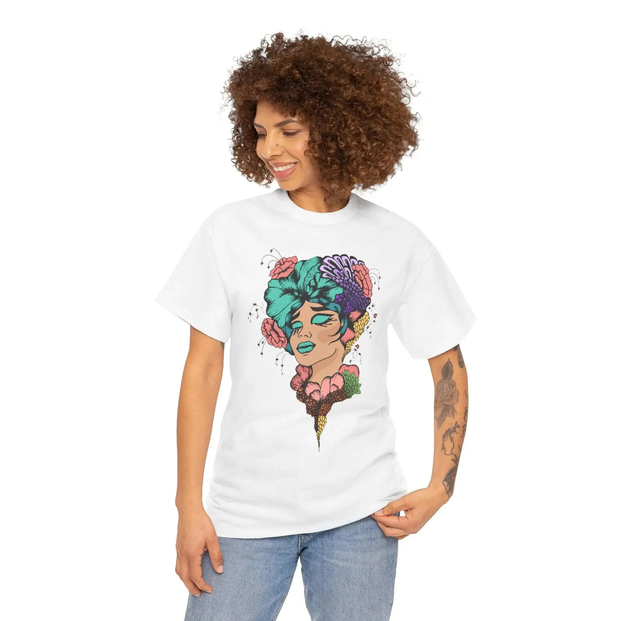 Colorful Woman's Face Art Womenswear Cotton T-shirt