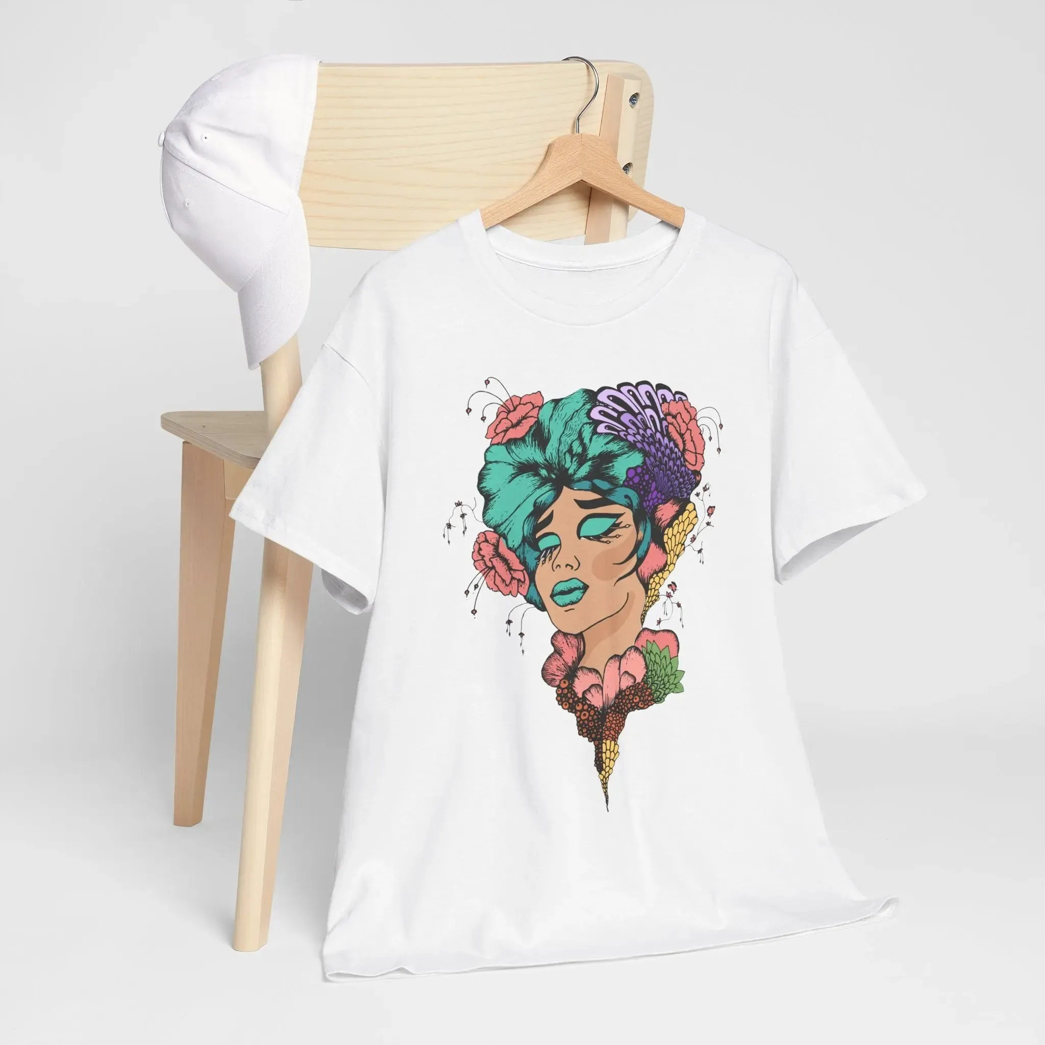 Colorful Woman's Face Art Womenswear Cotton T-shirt