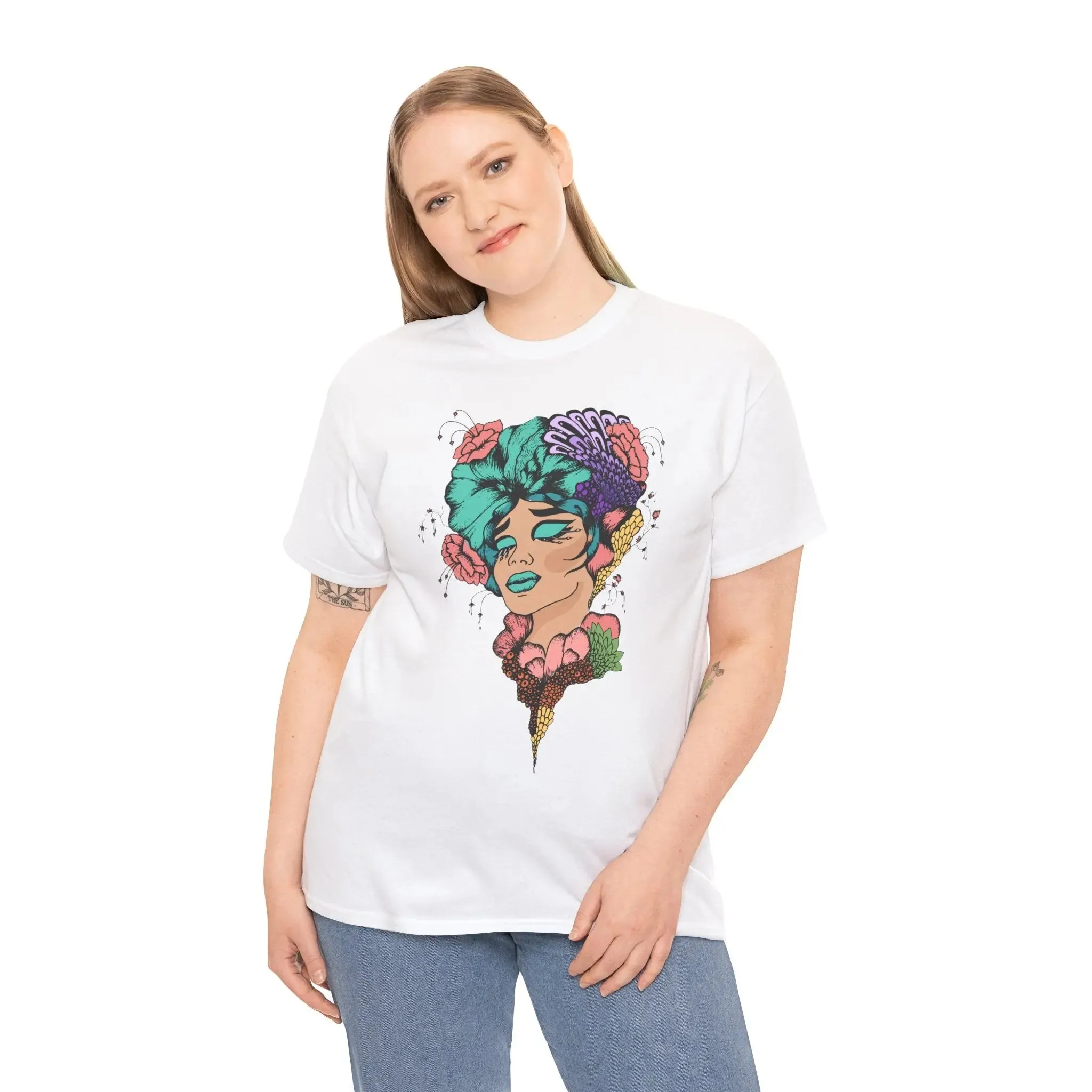 Colorful Woman's Face Art Womenswear Cotton T-shirt