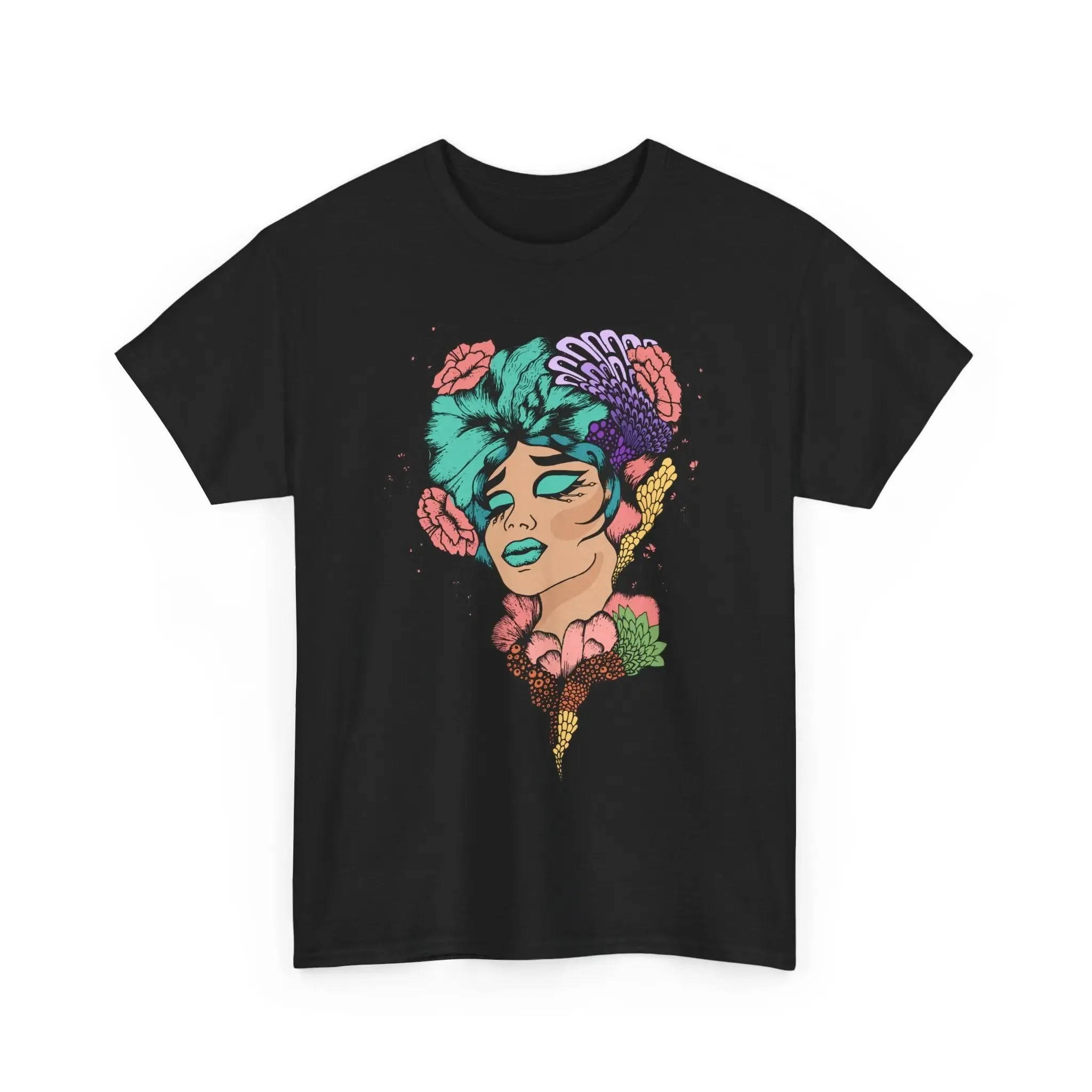 Colorful Woman's Face Art Womenswear Cotton T-shirt