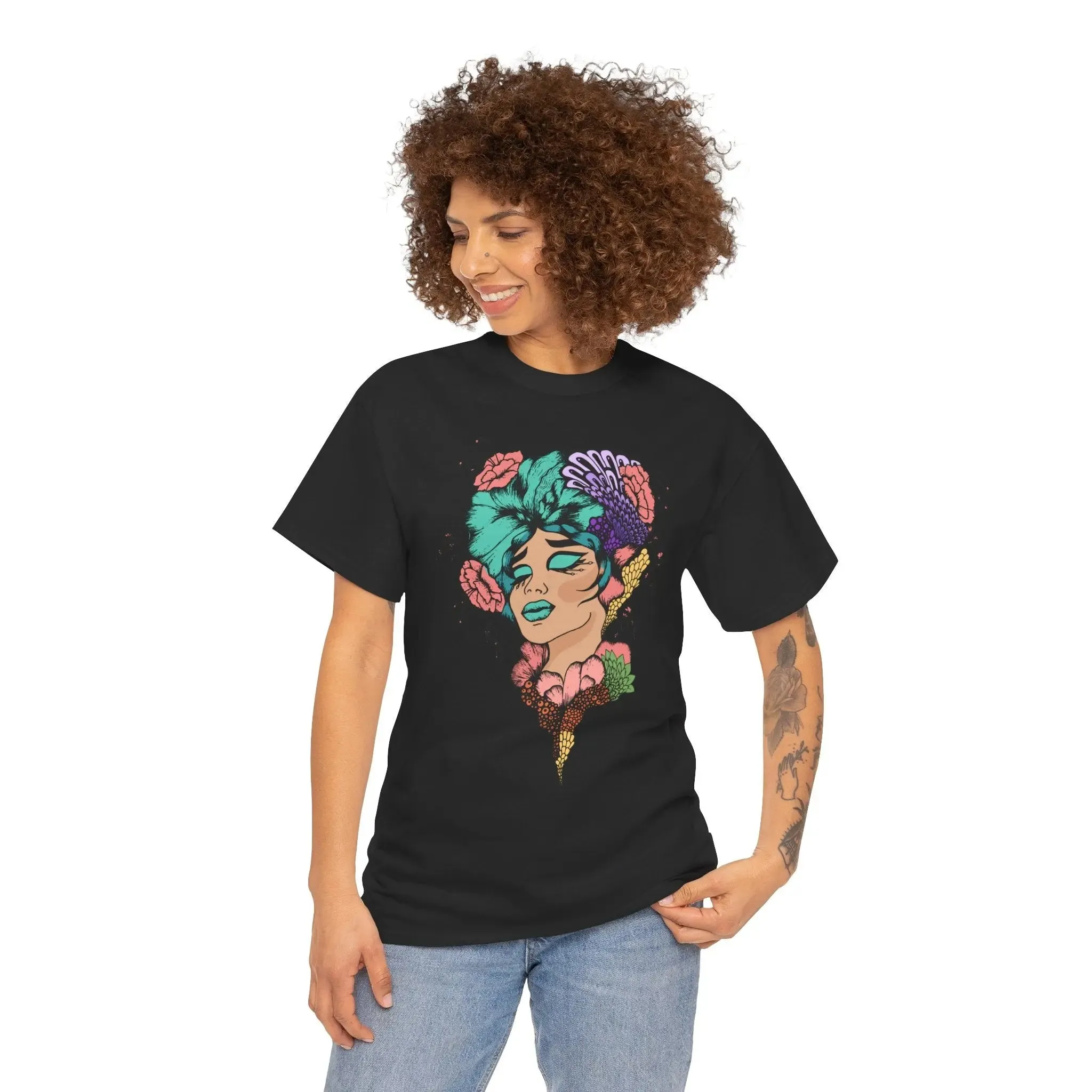 Colorful Woman's Face Art Womenswear Cotton T-shirt
