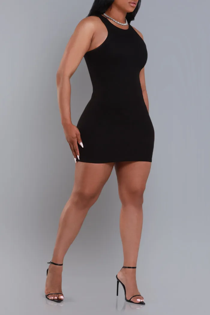 Current Mood Sleeveless Ribbed Mini Dress - Black
