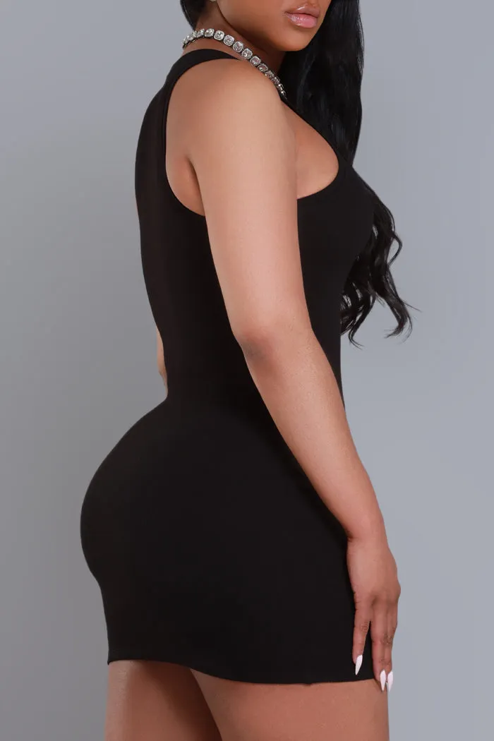 Current Mood Sleeveless Ribbed Mini Dress - Black