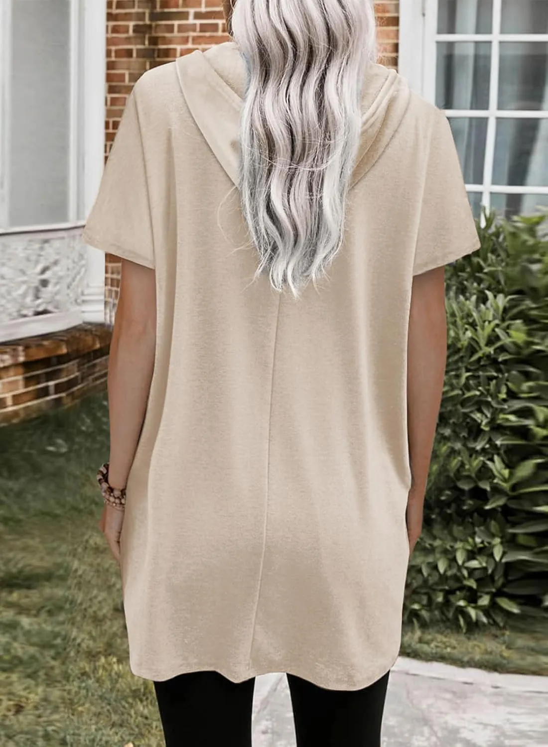 Dokotoo Womens Tops Dressy Casual Short Sleeve Oversized Tshirts Summer Hoodie Dress Tunics Tops Loose Fit Long Shirts