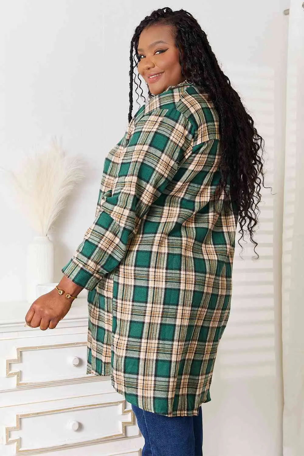 Extra Long Plaid Shirt in Green