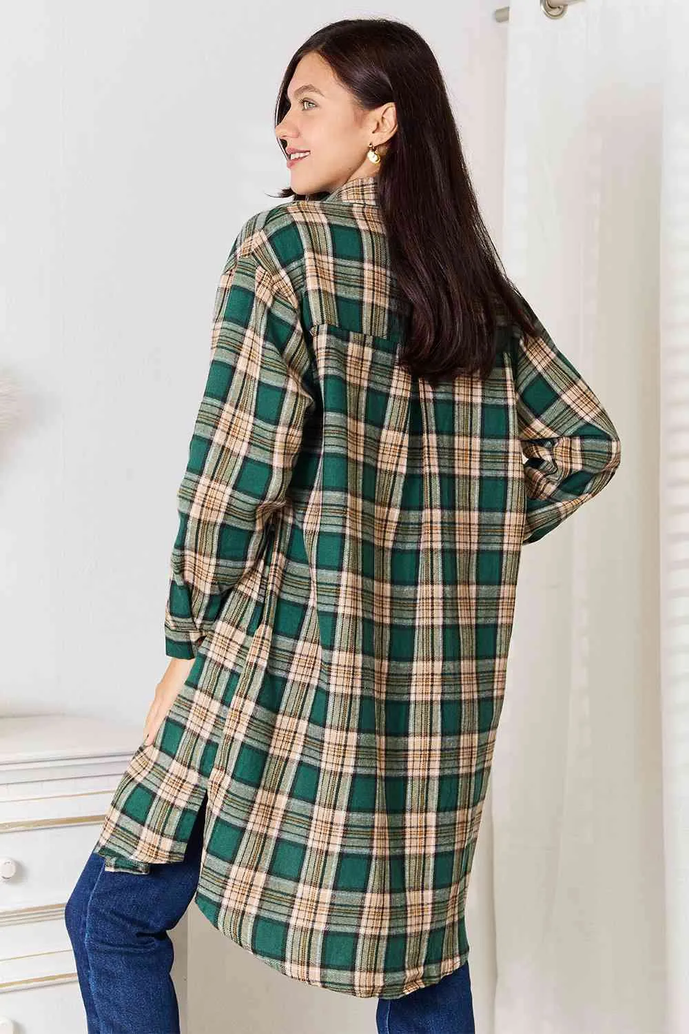 Extra Long Plaid Shirt in Green