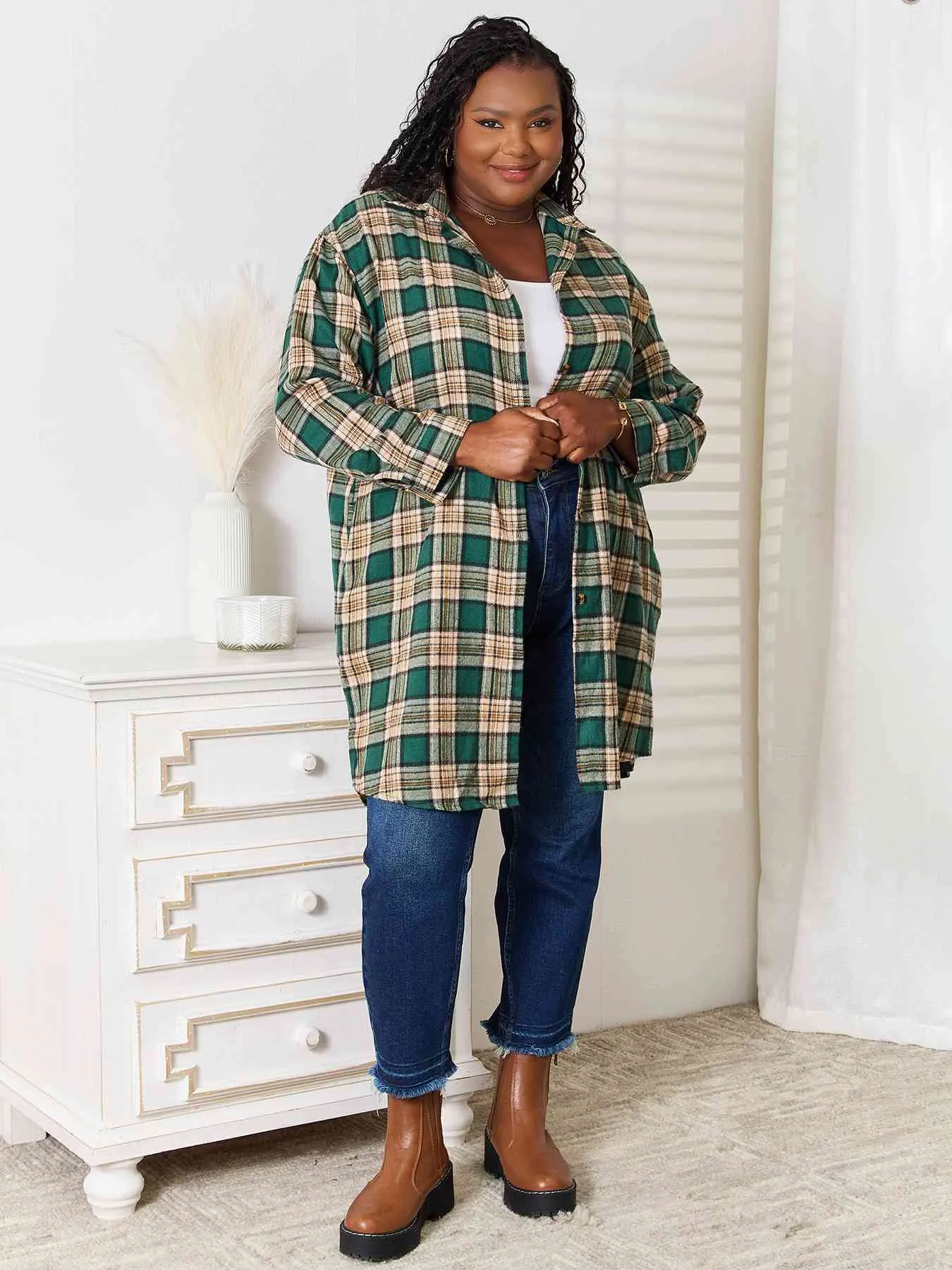 Extra Long Plaid Shirt in Green