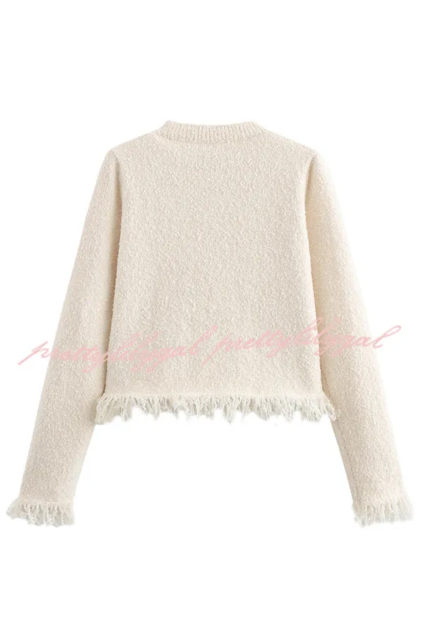 Fashion Round Neck Long Sleeve Bow-decorated Pocket Knitted Jacket