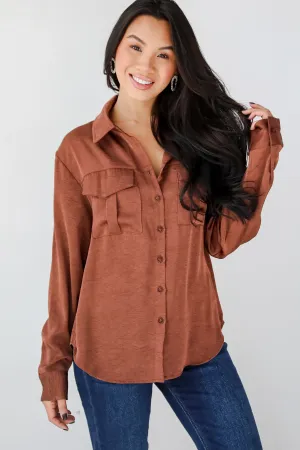 FINAL SALE - Extravagantly Sleek Brown Button-Up Blouse