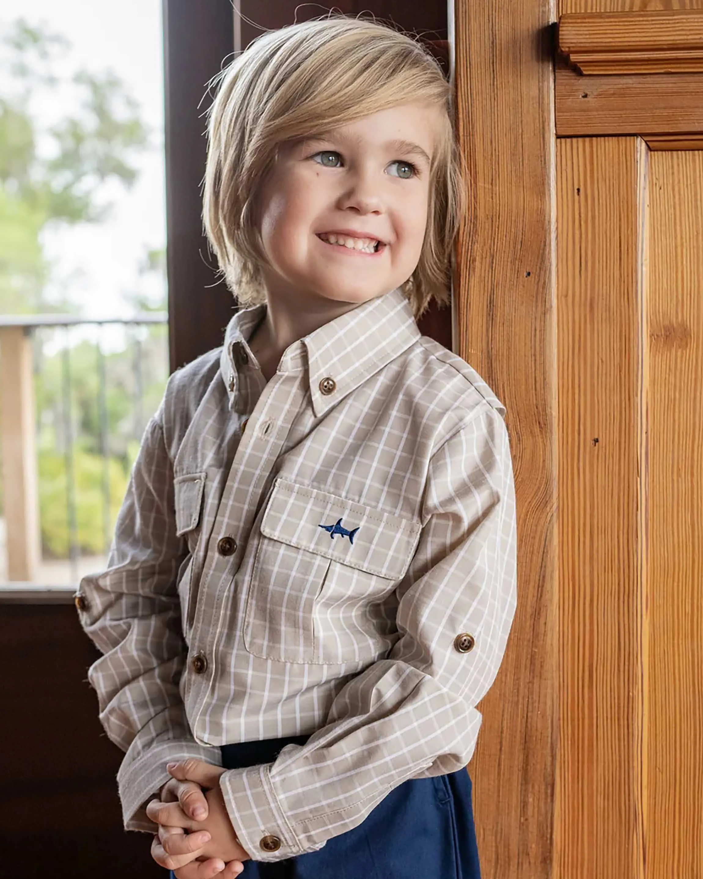 Flagler Fishing Shirt in Khaki/White Plaid