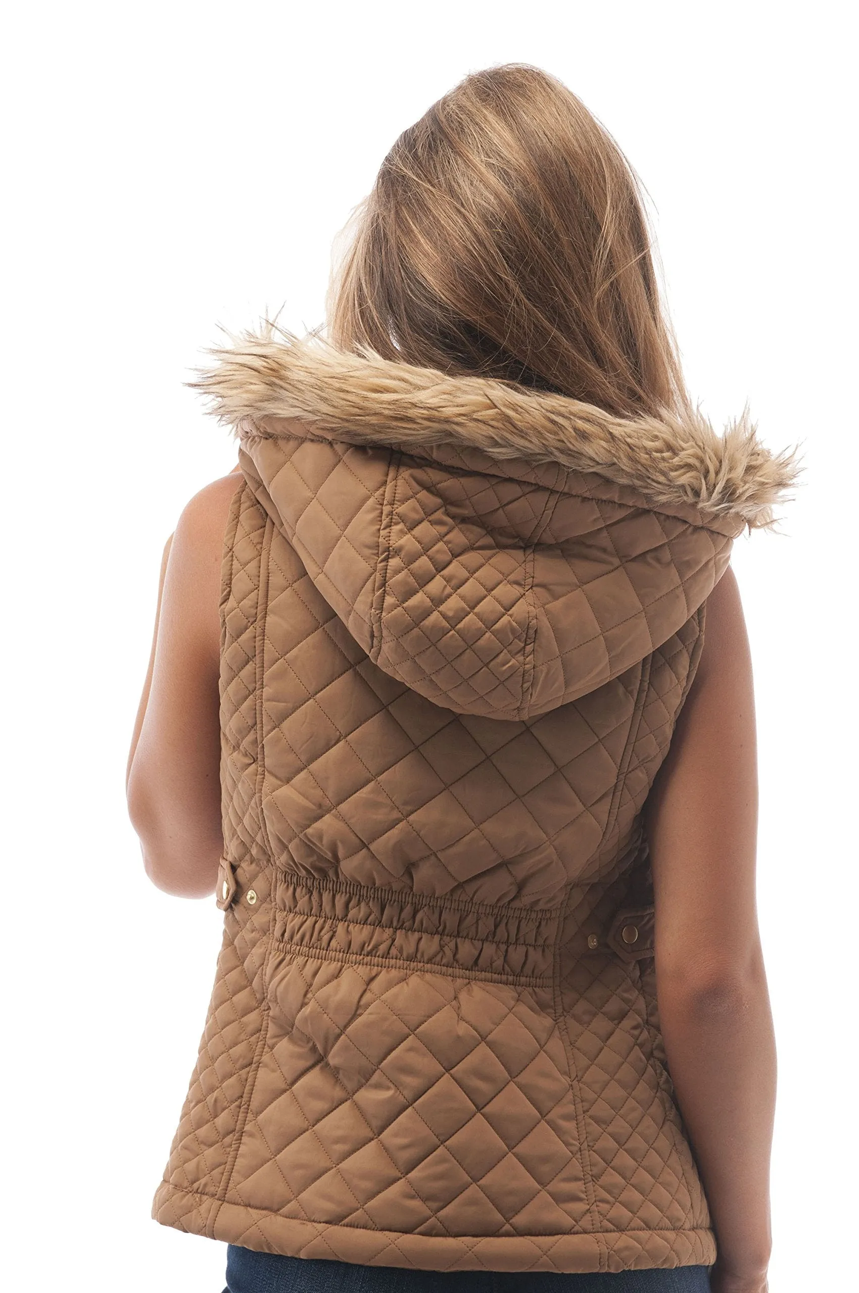 Hollywood Star Fashion Quilted Padded Vest With Fur On The Hoodie