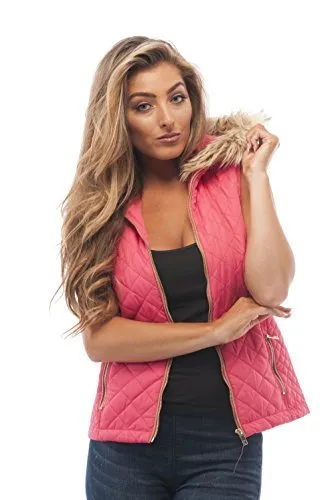 Hollywood Star Fashion Quilted Padded Vest With Fur On The Hoodie