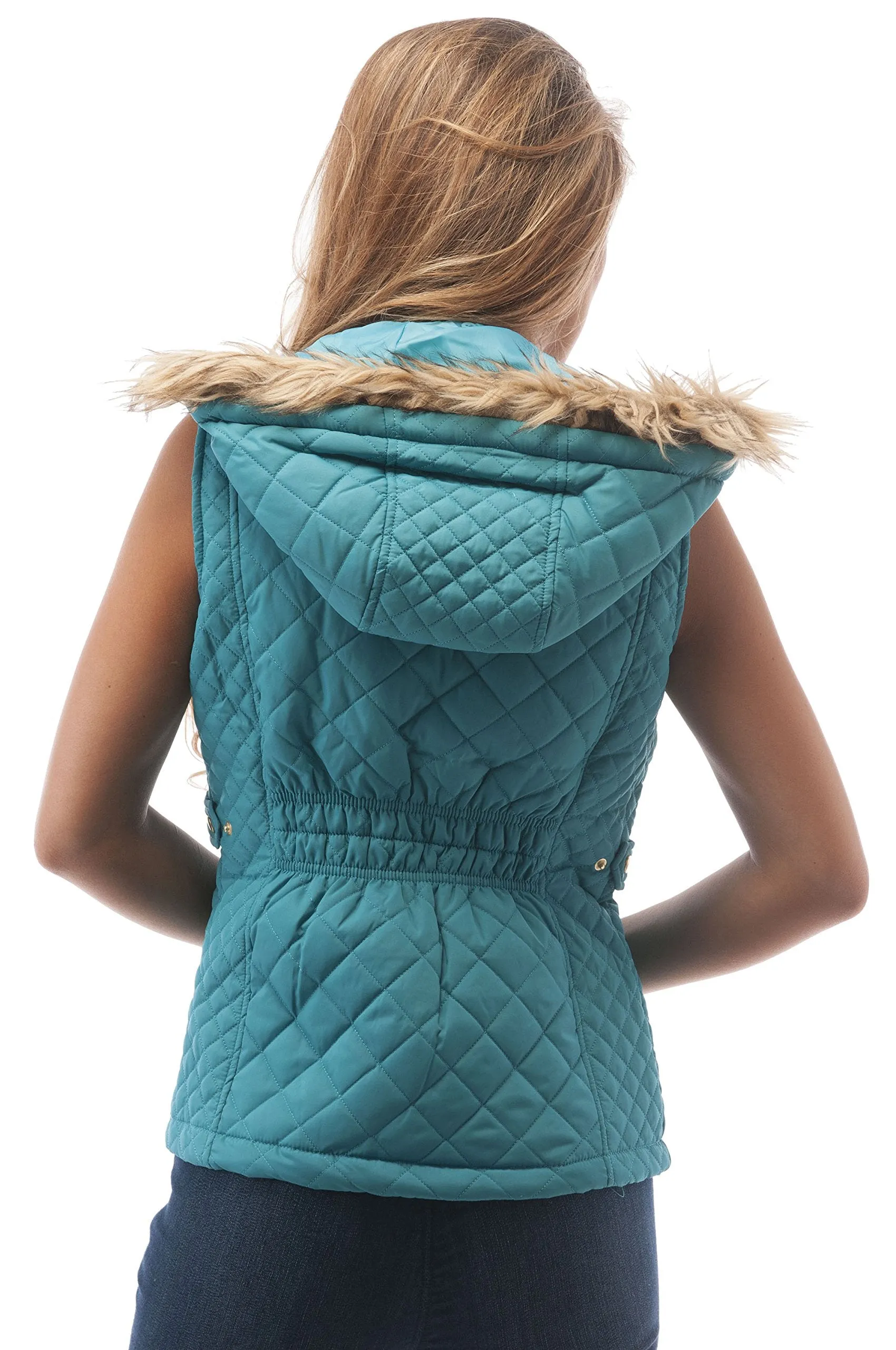 Hollywood Star Fashion Quilted Padded Vest With Fur On The Hoodie