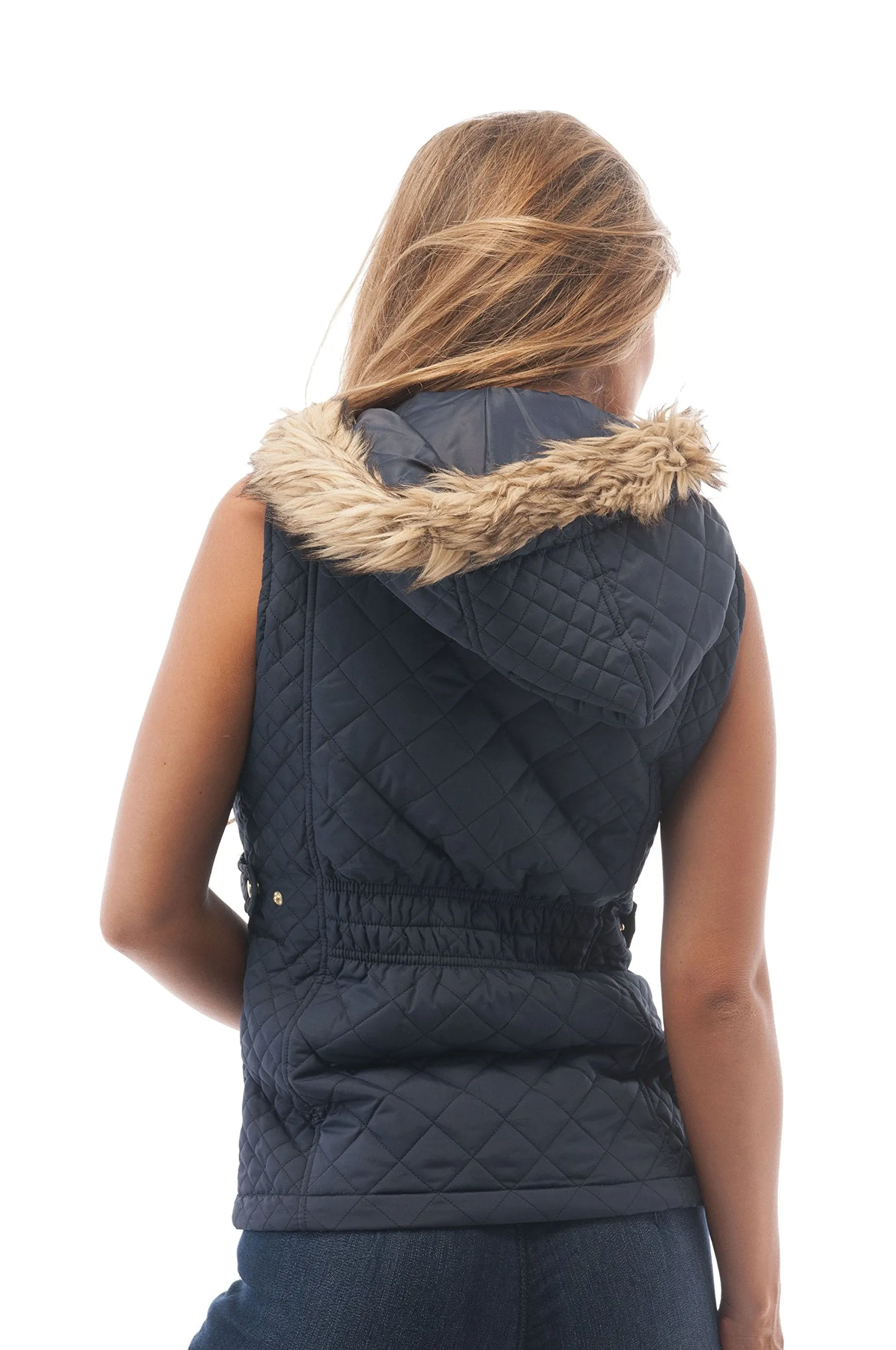 Hollywood Star Fashion Quilted Padded Vest With Fur On The Hoodie