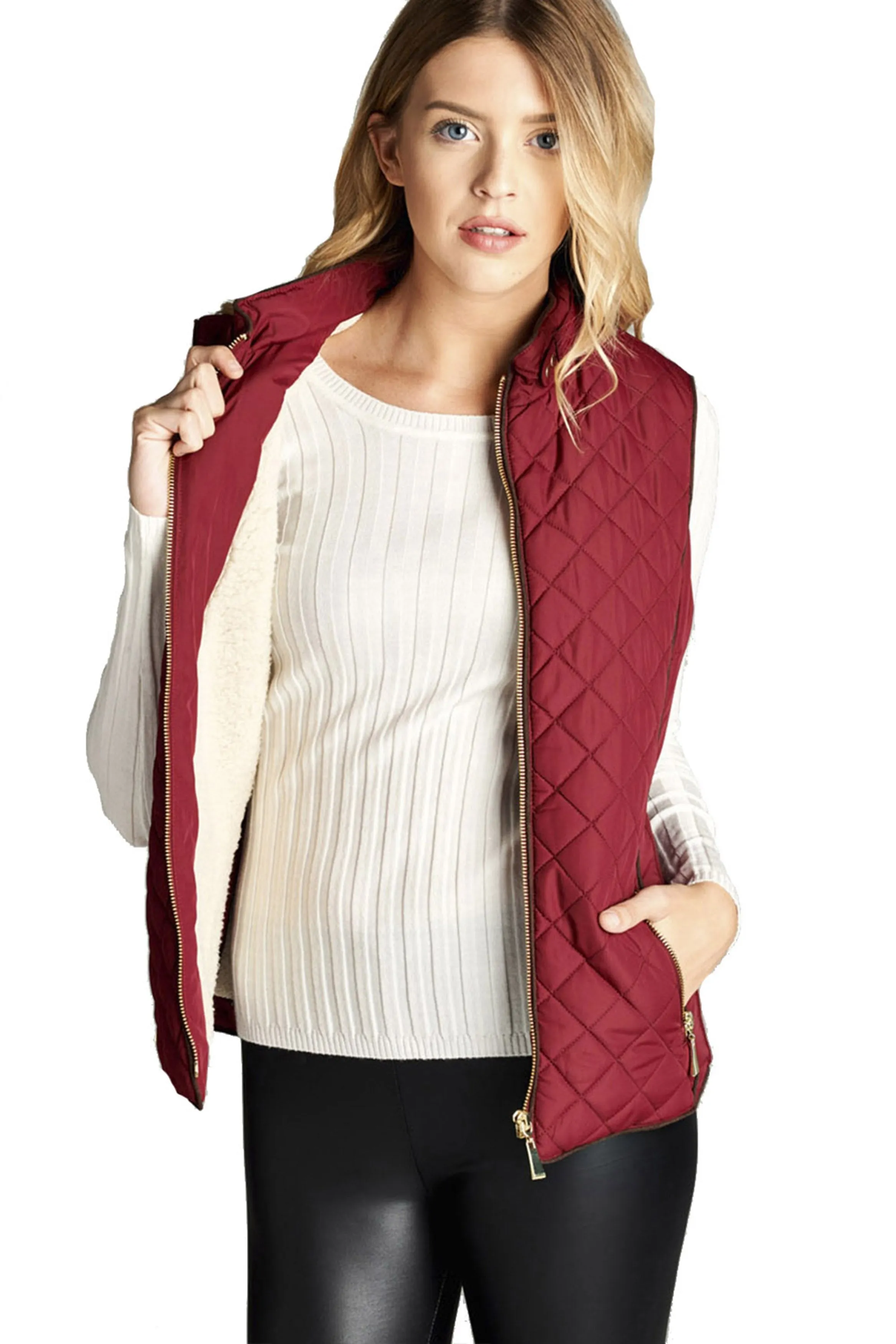 Khanomak Women's Faux Shearling Lined Quilted Padding Vest