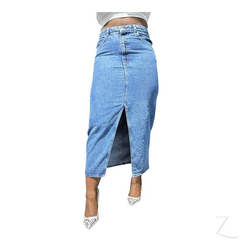 Ladies Super Strong Plain Pencil Denim Skirt | Maxi  | "Mina"