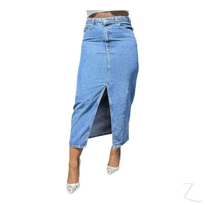 Ladies Super Strong Plain Pencil Denim Skirt | Maxi  | "Mina"