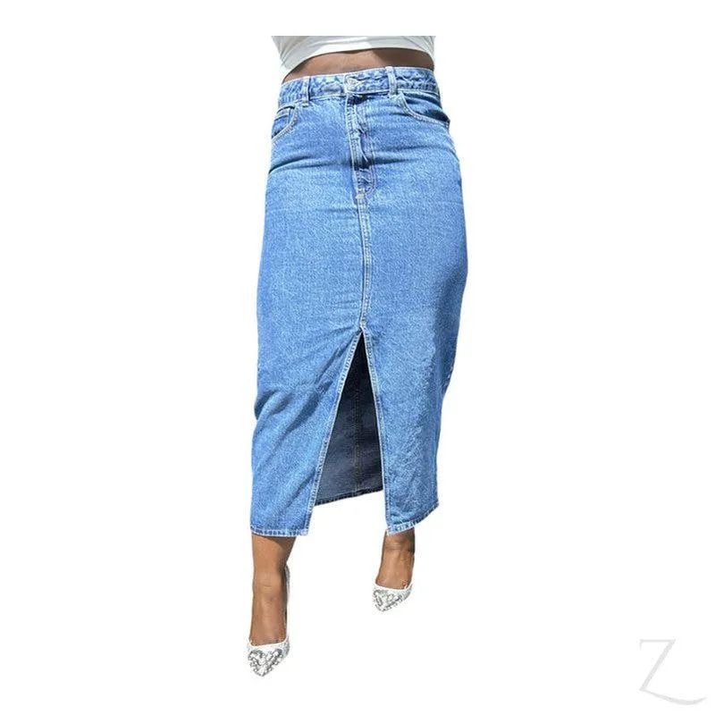 Ladies Super Strong Plain Pencil Denim Skirt | Maxi  | "Mina"