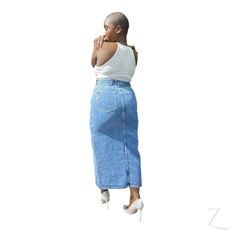 Ladies Super Strong Plain Pencil Denim Skirt | Maxi  | "Mina"