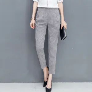 Loose Slim-Look Pants Women High Waist Cotton Blend Ankle-Length Casual Suit Slim-Fit Pants