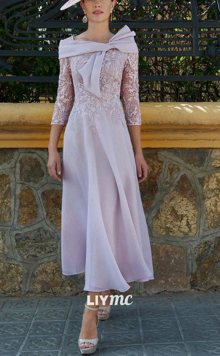 M1304 - Off-Shoulder Long Sleeves Appliques A-Line Pleated Mother of Bride Dress Cocktail Dress