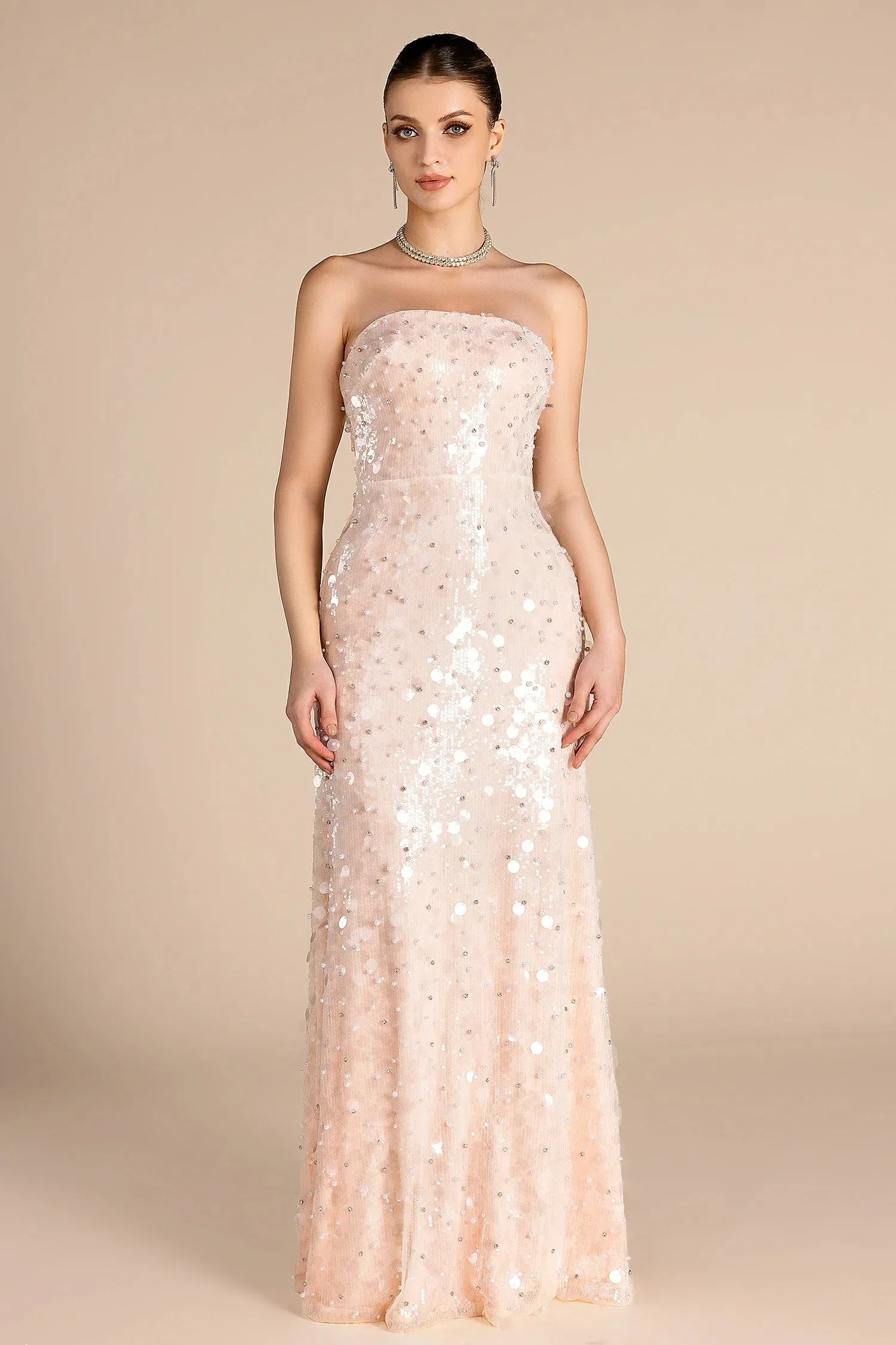 Nishem Off Shoulder Sequin Beaded Dress