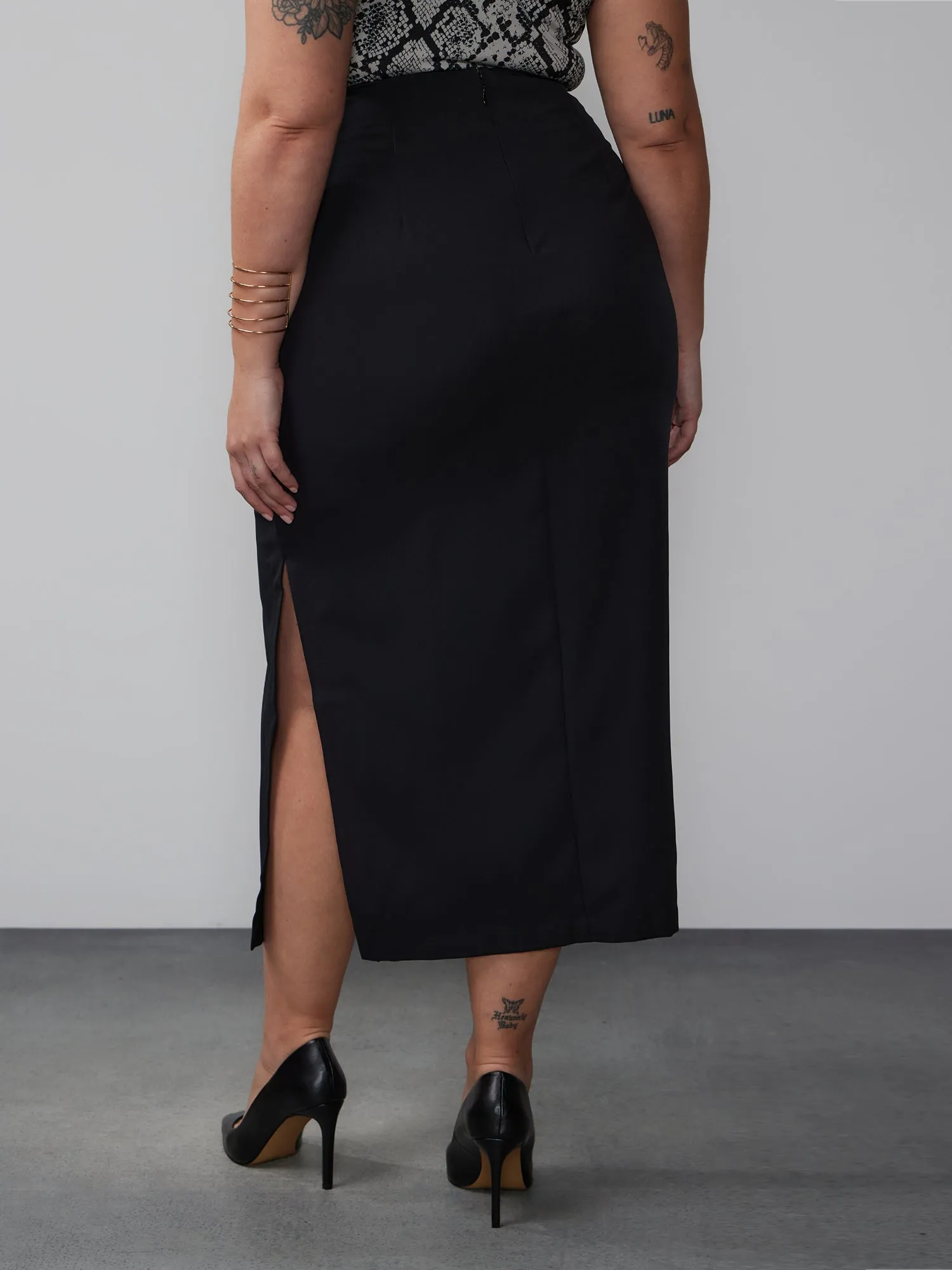 Plus High Rise Side Slit Midi Skirt