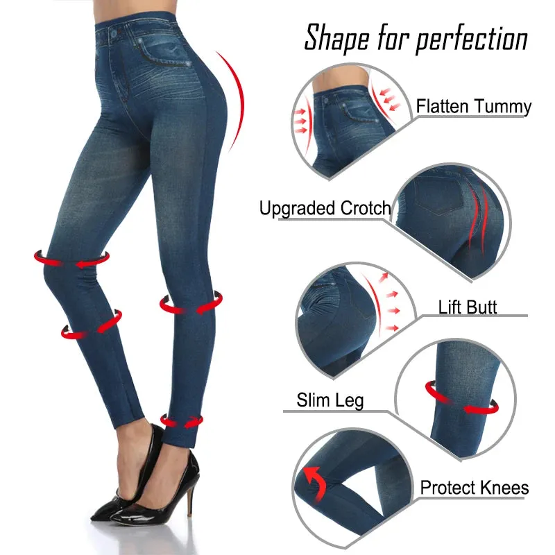Push Up Seamless High Waist Faux Denim Leggings Women