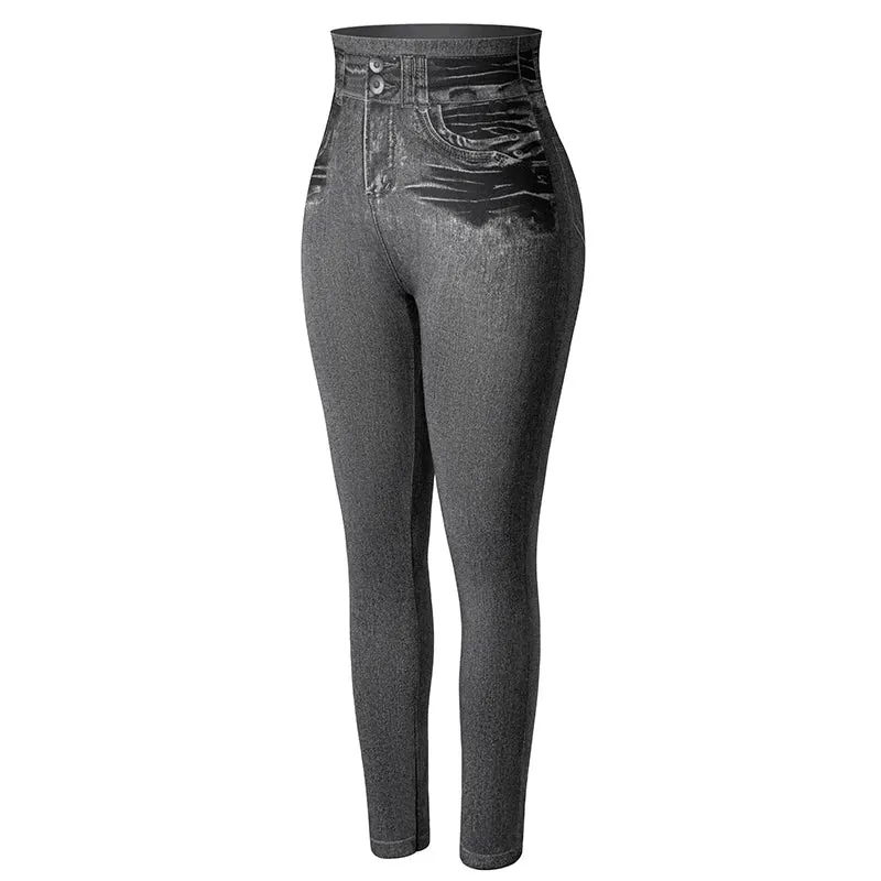 Push Up Seamless High Waist Faux Denim Leggings Women