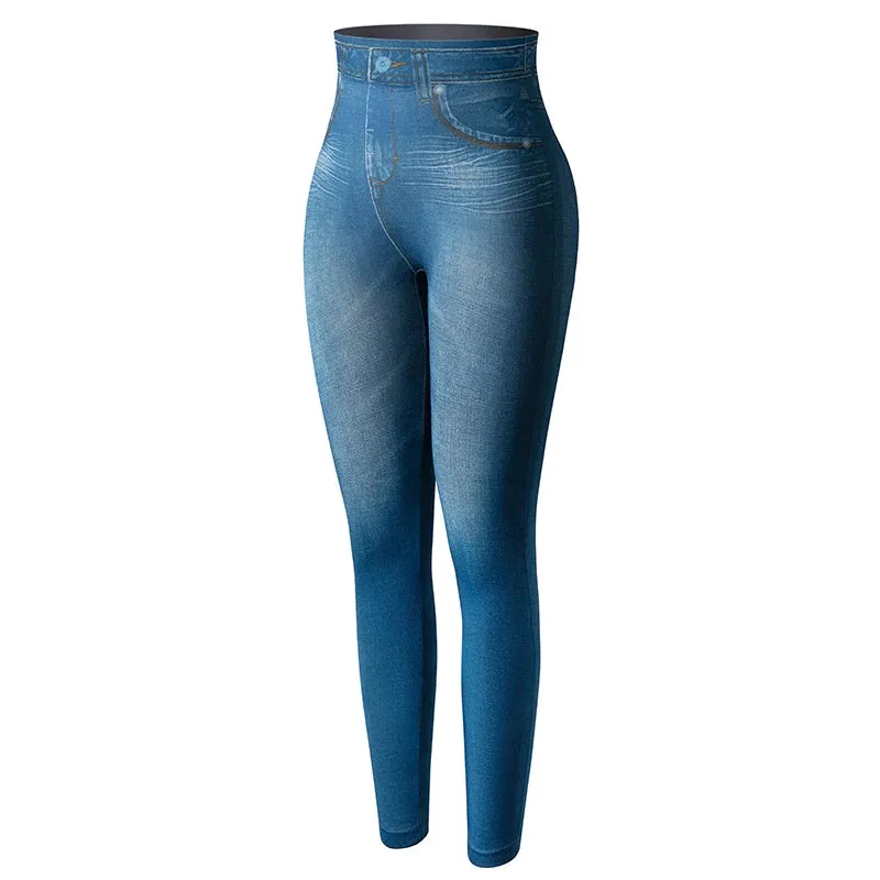 Push Up Seamless High Waist Faux Denim Leggings Women