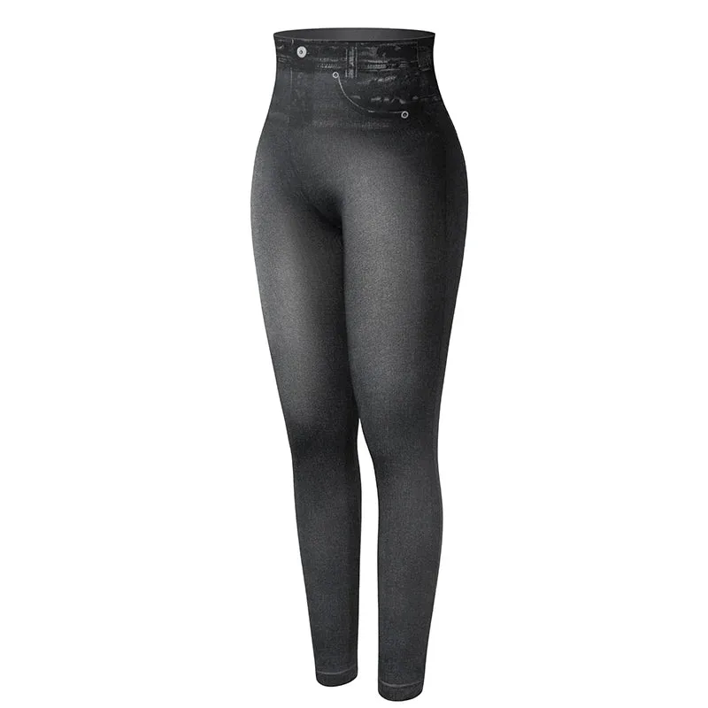 Push Up Seamless High Waist Faux Denim Leggings Women