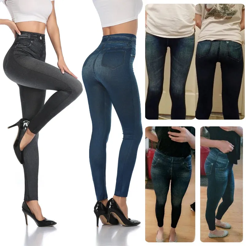 Push Up Seamless High Waist Faux Denim Leggings Women