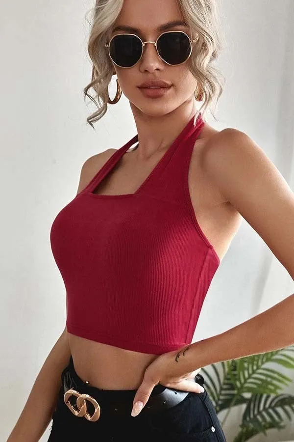 Red Halter Crop Top